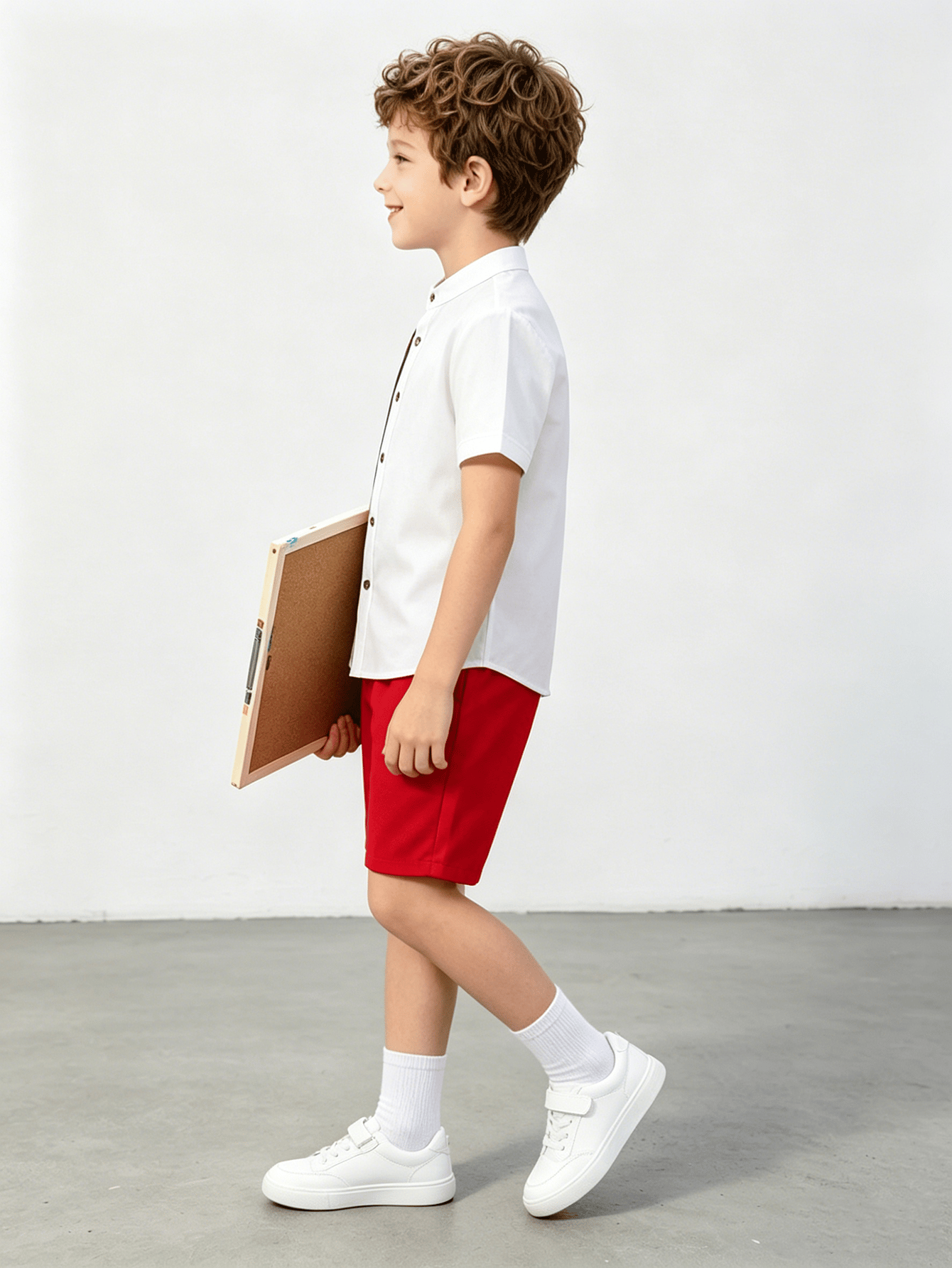 Boys Color Block Stand Collar Shirt and Shorts Set