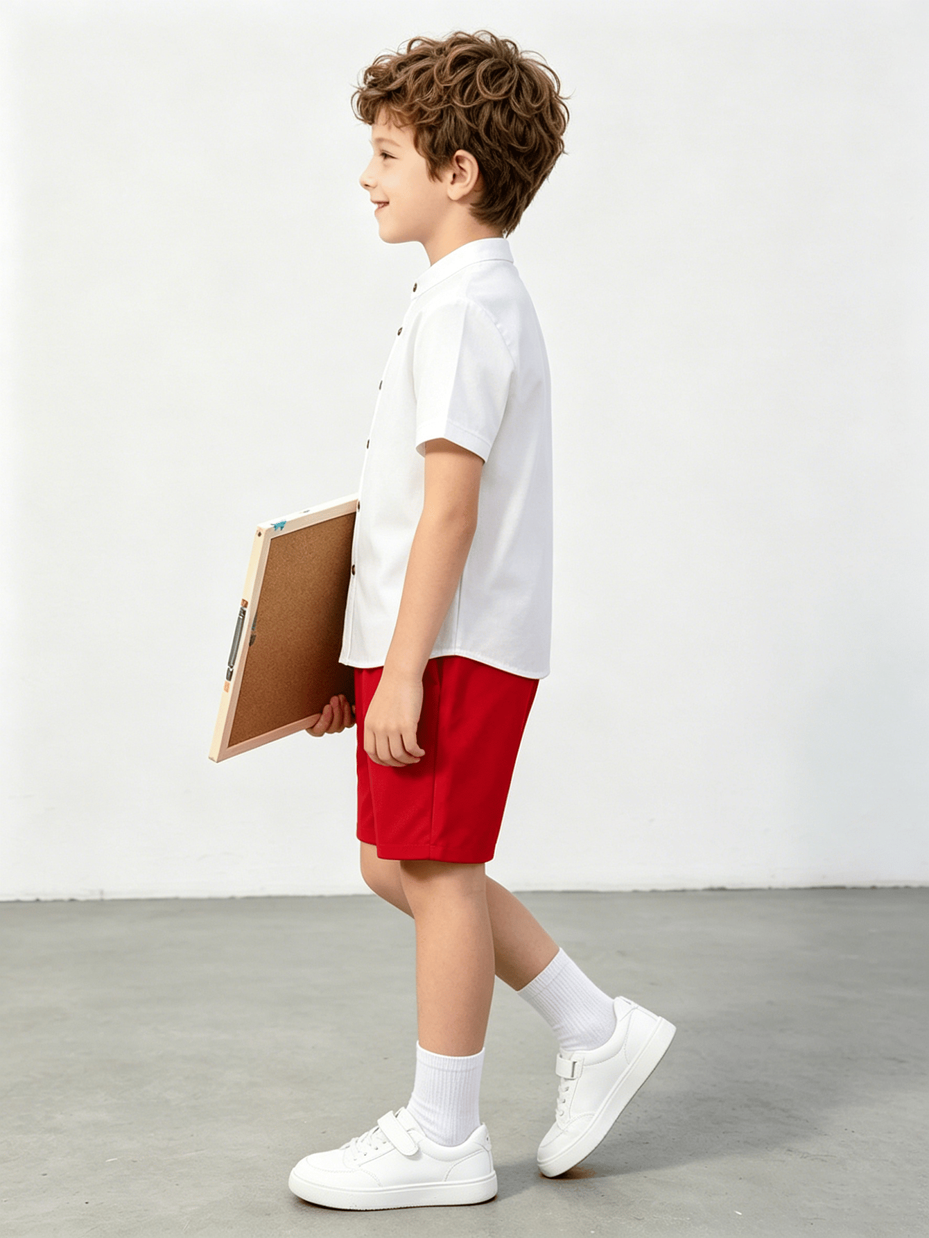 Boys Color Block Stand Collar Shirt and Shorts Set