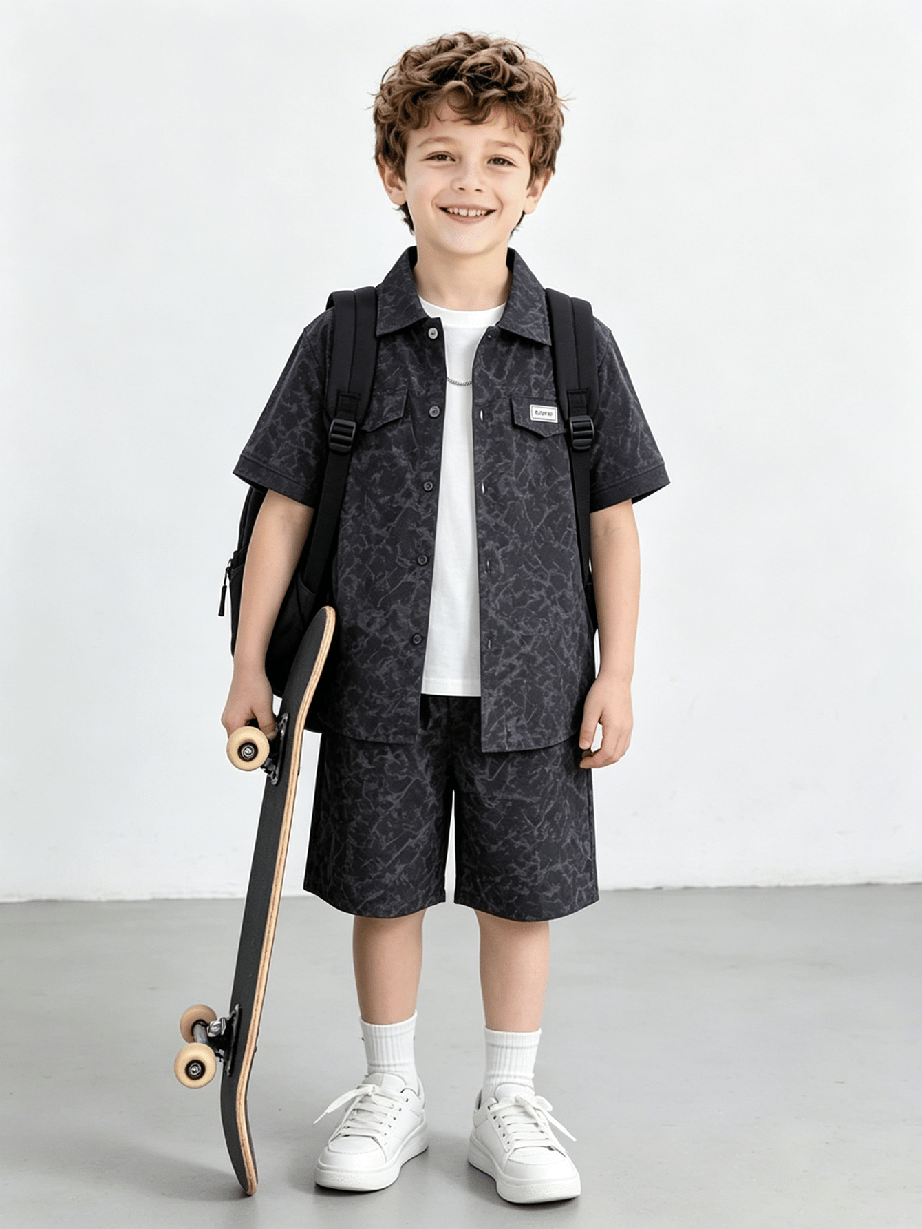 Boys Black Tie-Dye Shirt and Shorts Streetwear Set