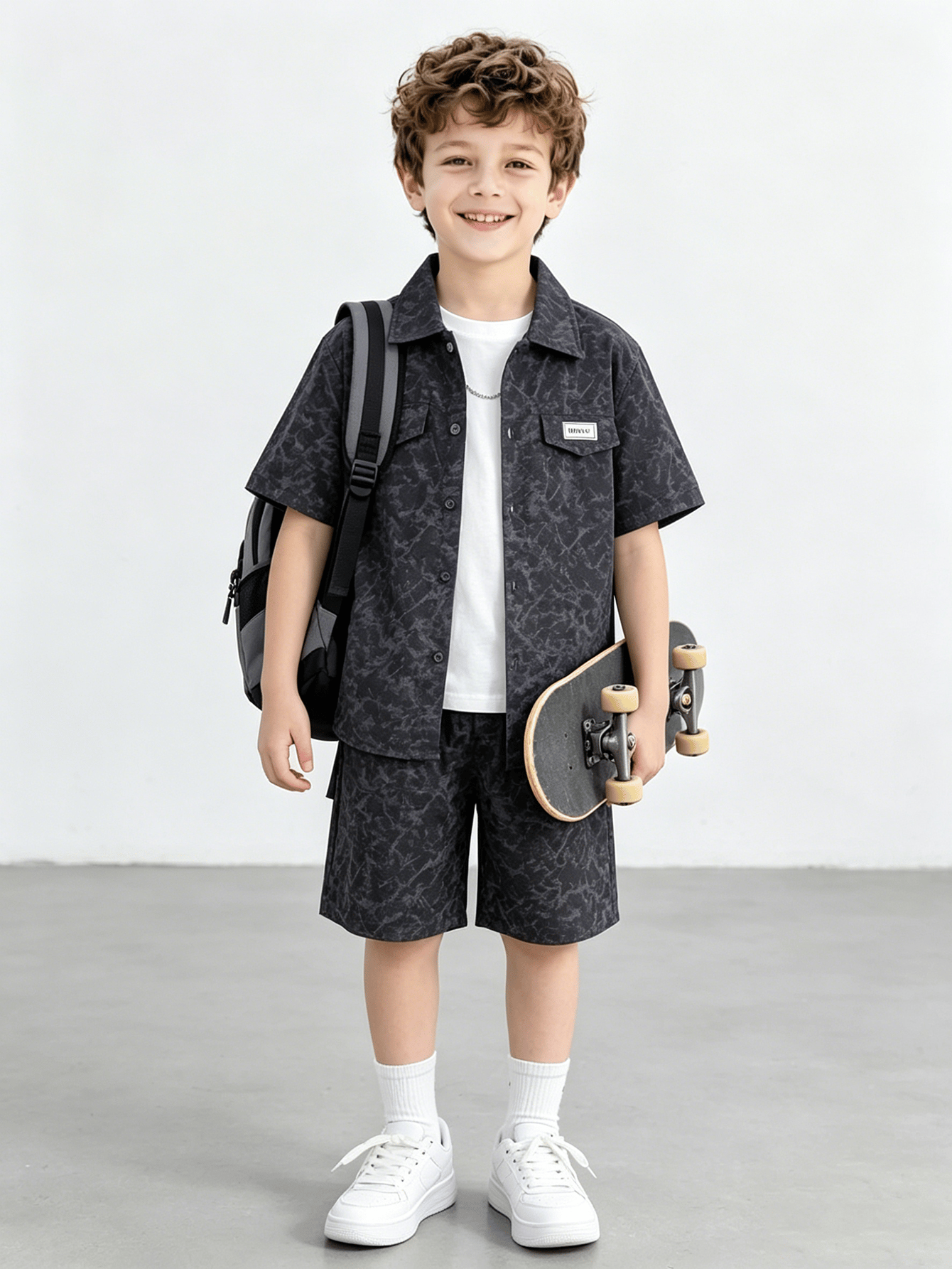 Boys Black Tie-Dye Shirt and Shorts Streetwear Set