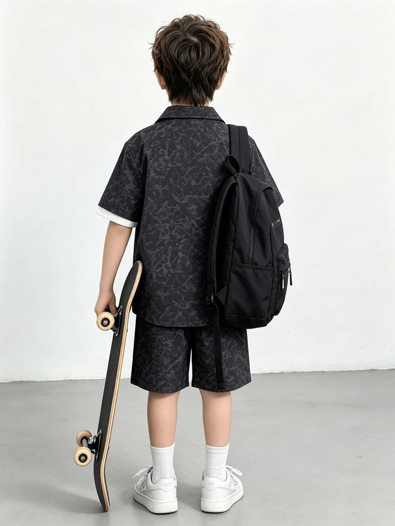 Boys Black Tie-Dye Shirt and Shorts Streetwear Set