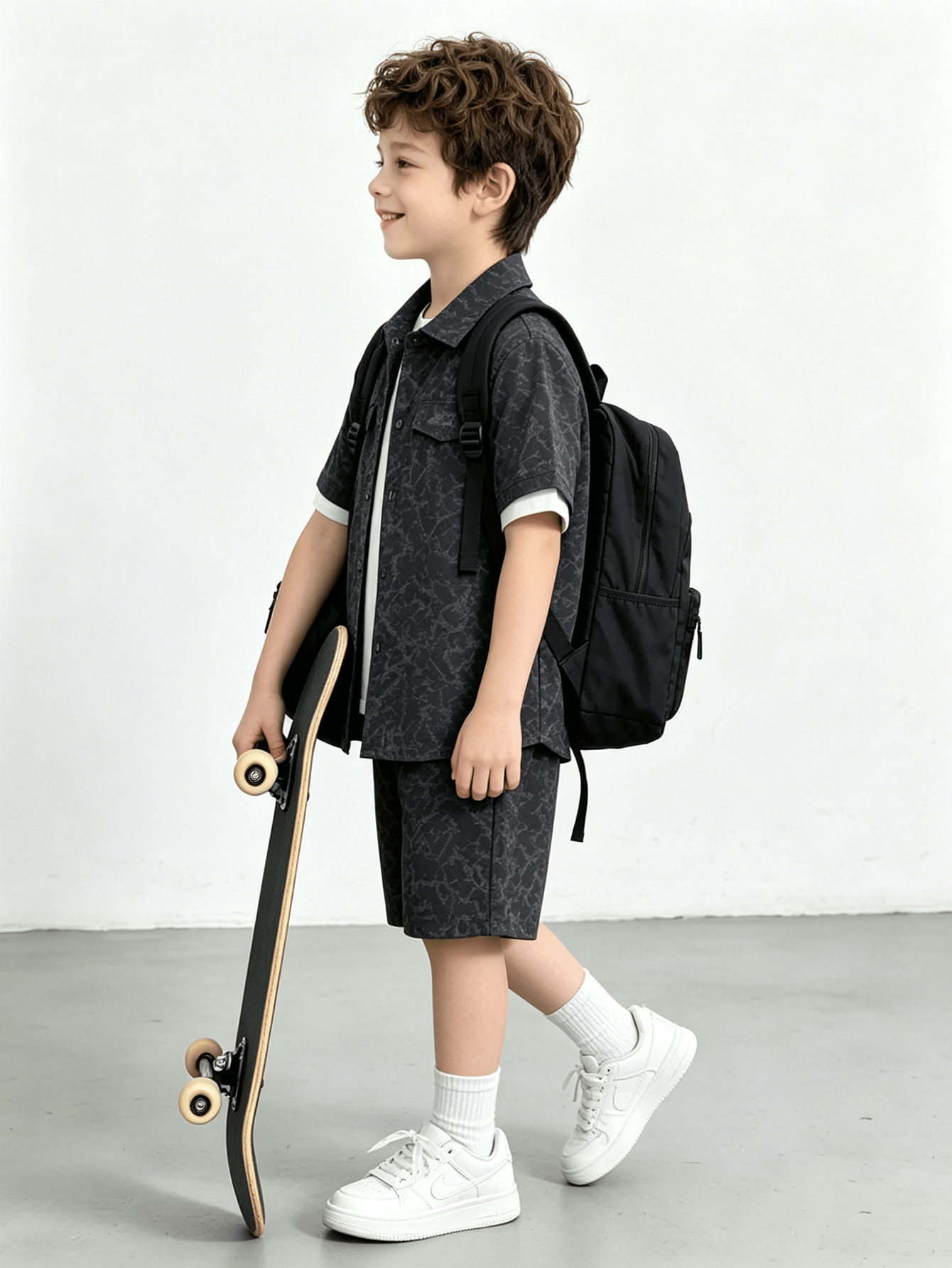 Boys Black Tie-Dye Shirt and Shorts Streetwear Set