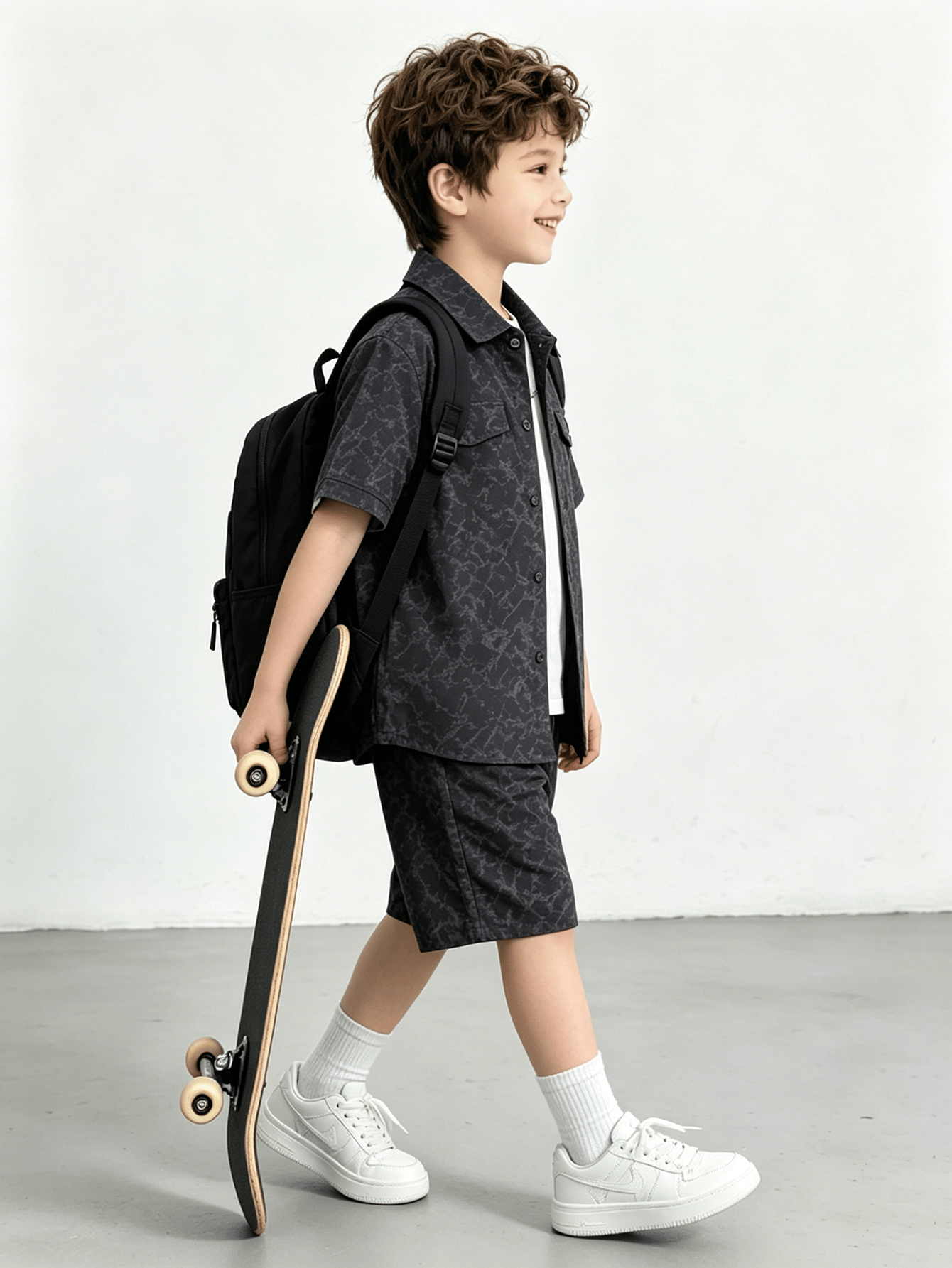 Boys Black Tie-Dye Shirt and Shorts Streetwear Set