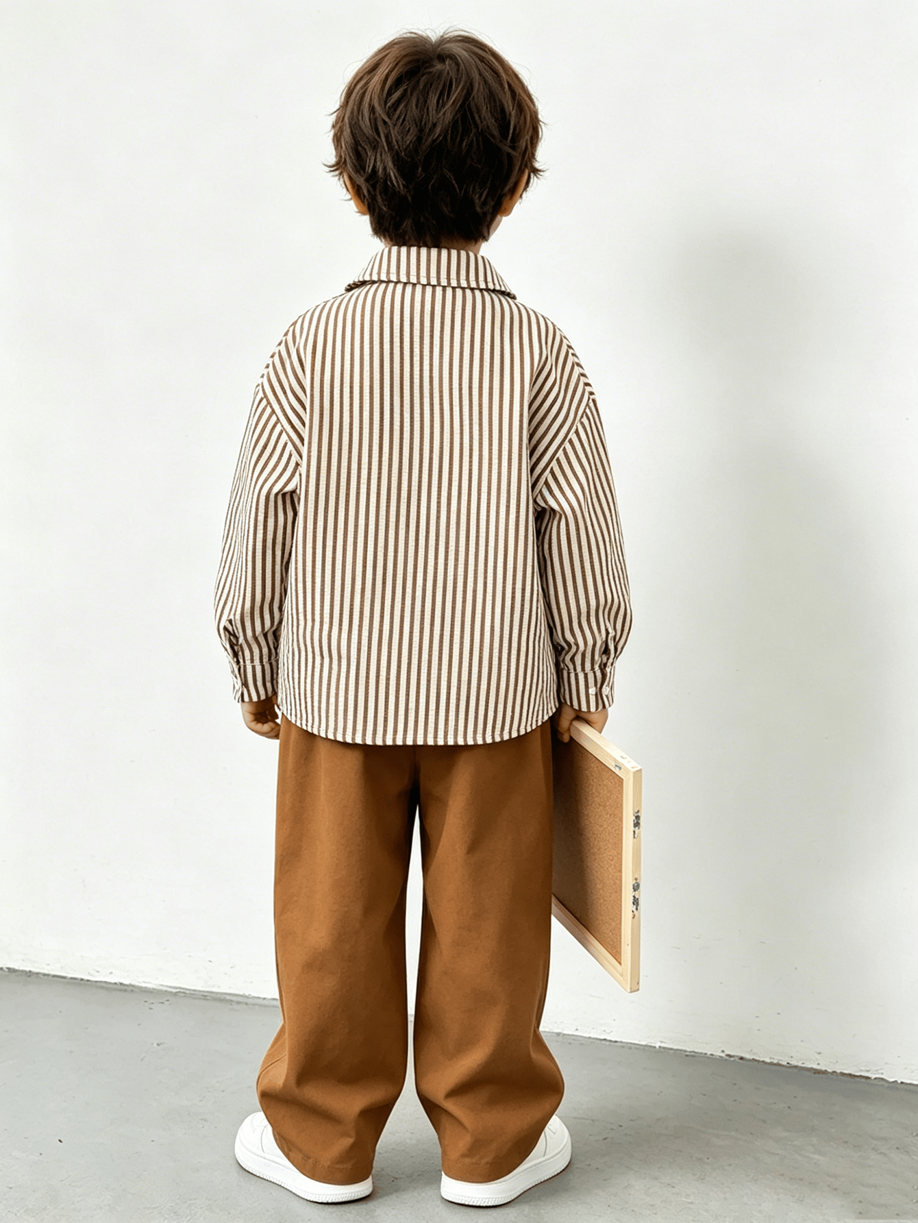 Boys Brown Striped Color Block Shirt and Pants Set