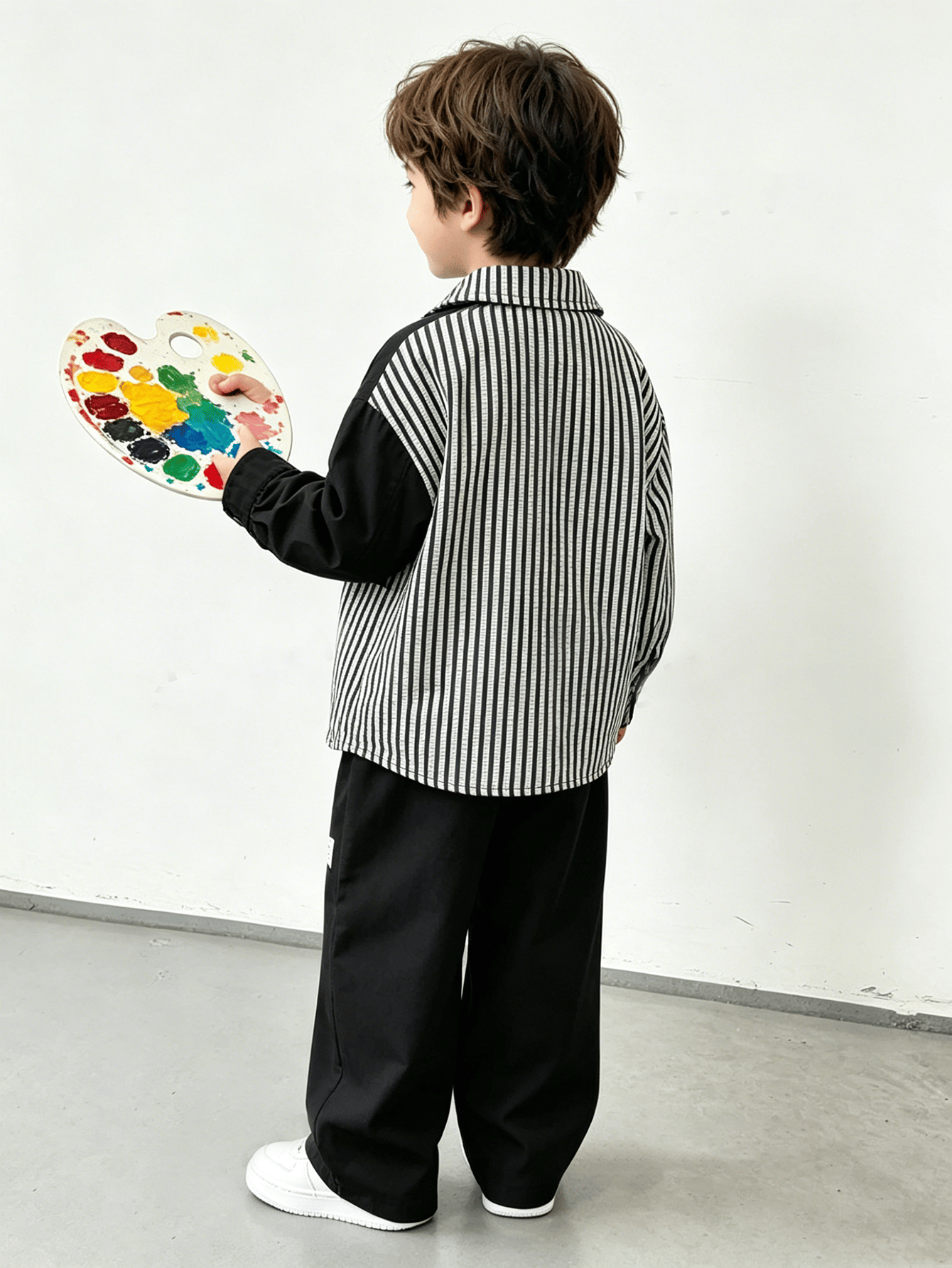Boys Striped Color Block Shirt and Pants Set