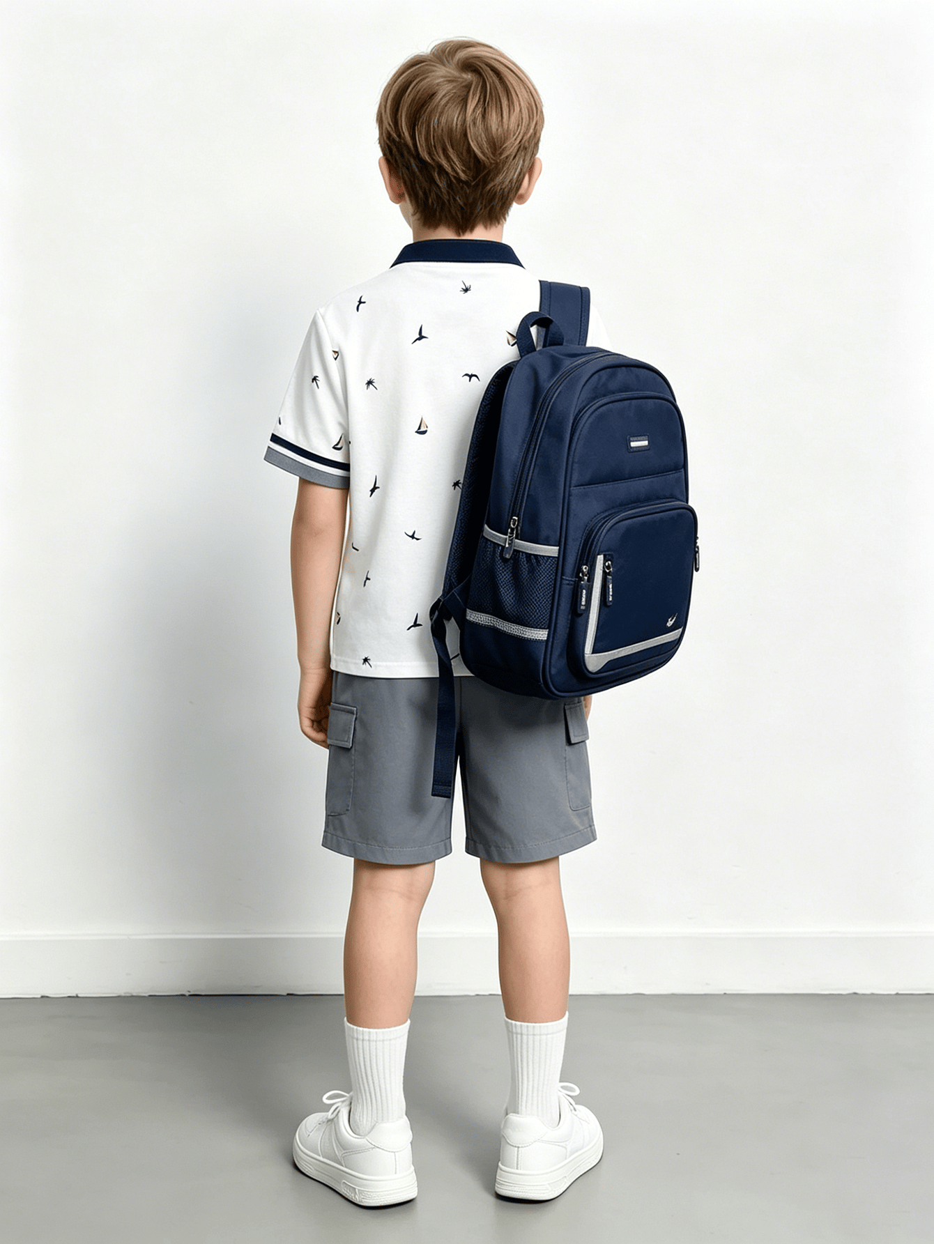 Boys Nautical Print Polo T-Shirt and Cargo Shorts Set