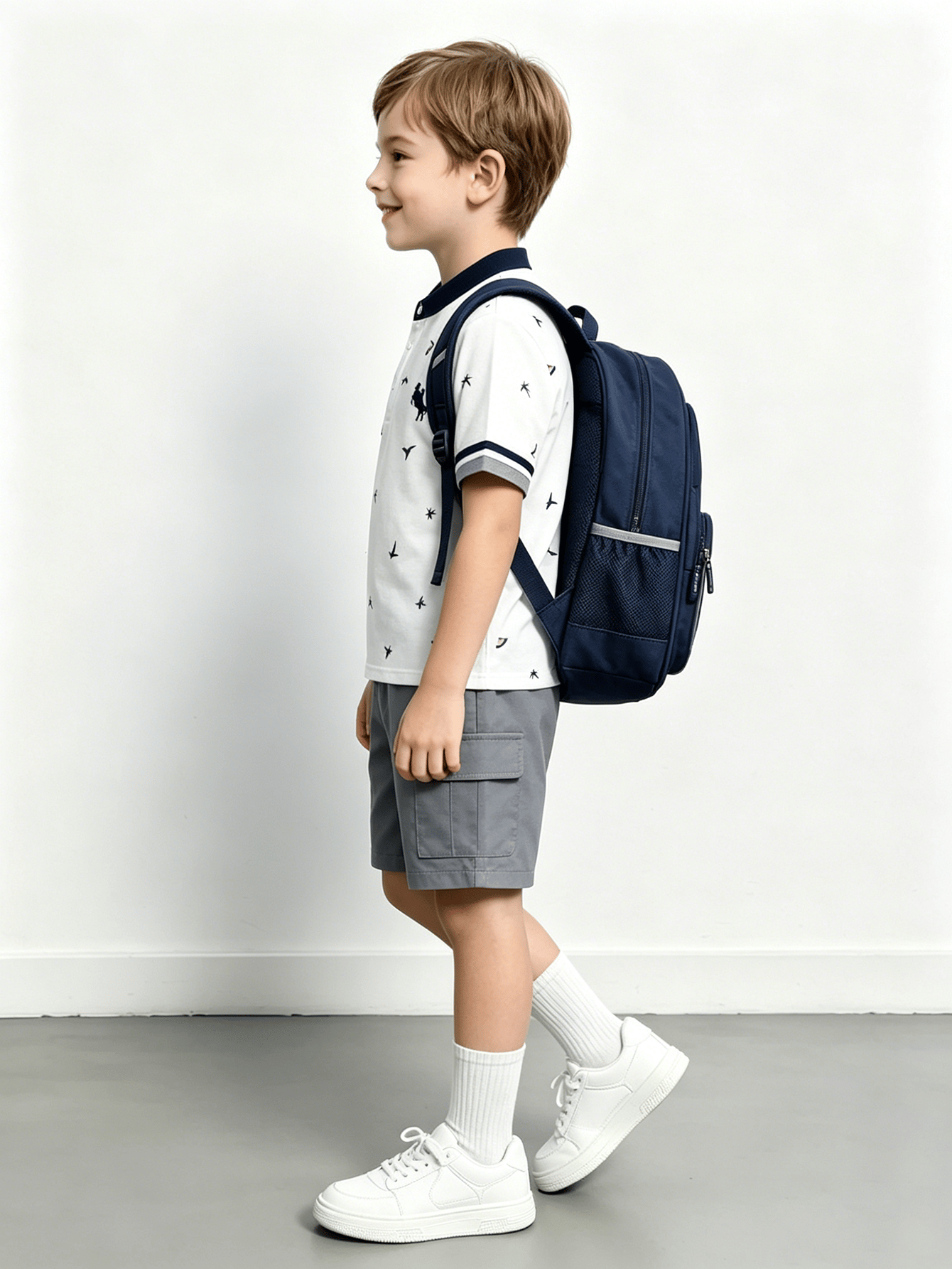 Boys Nautical Print Polo T-Shirt and Cargo Shorts Set