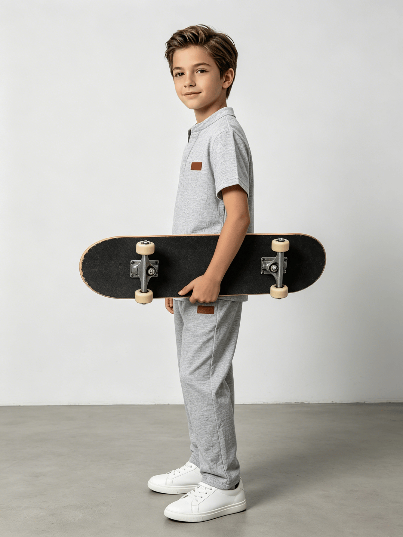 Boys Grey Embossed Polo T-Shirt and Pants Set