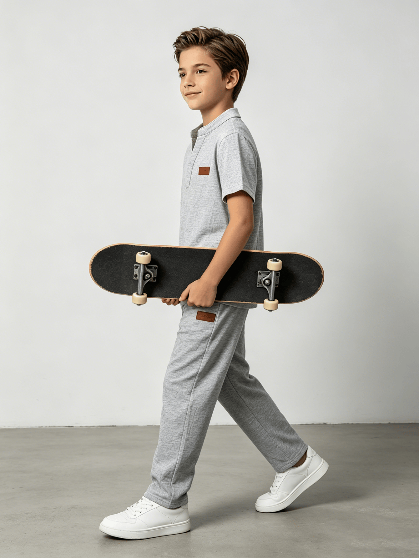 Boys Grey Embossed Polo T-Shirt and Pants Set