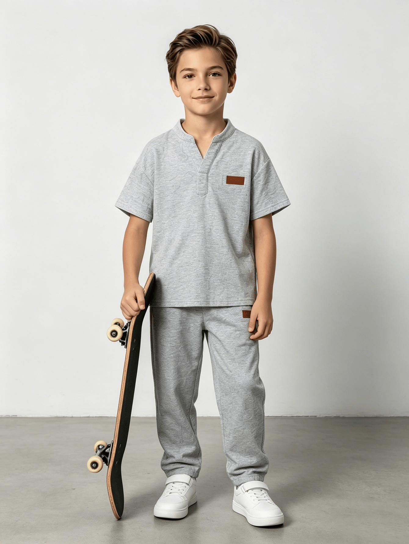 Boys Grey Embossed Polo T-Shirt and Pants Set
