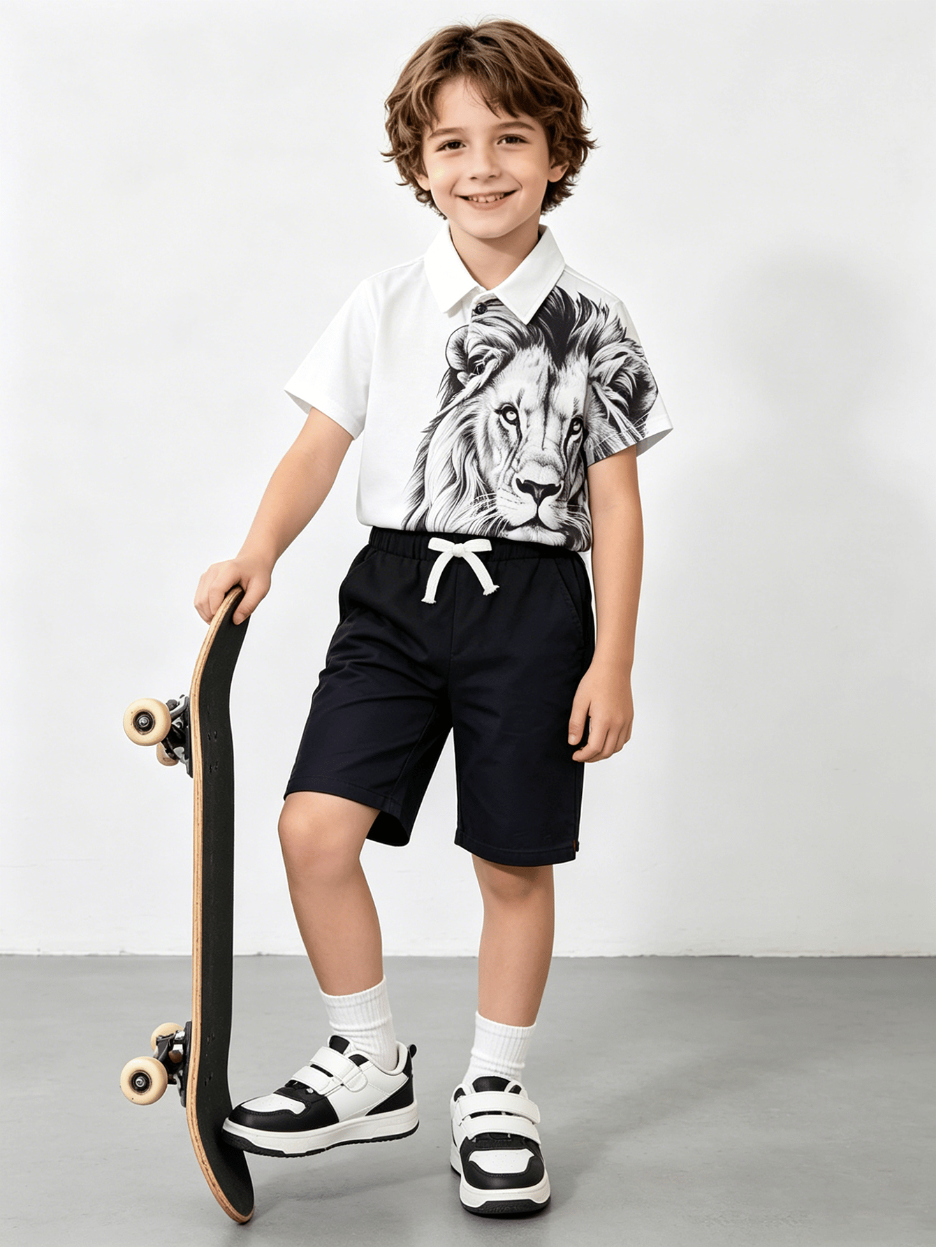 Boys Lion Print Polo T-Shirt and Shorts Set
