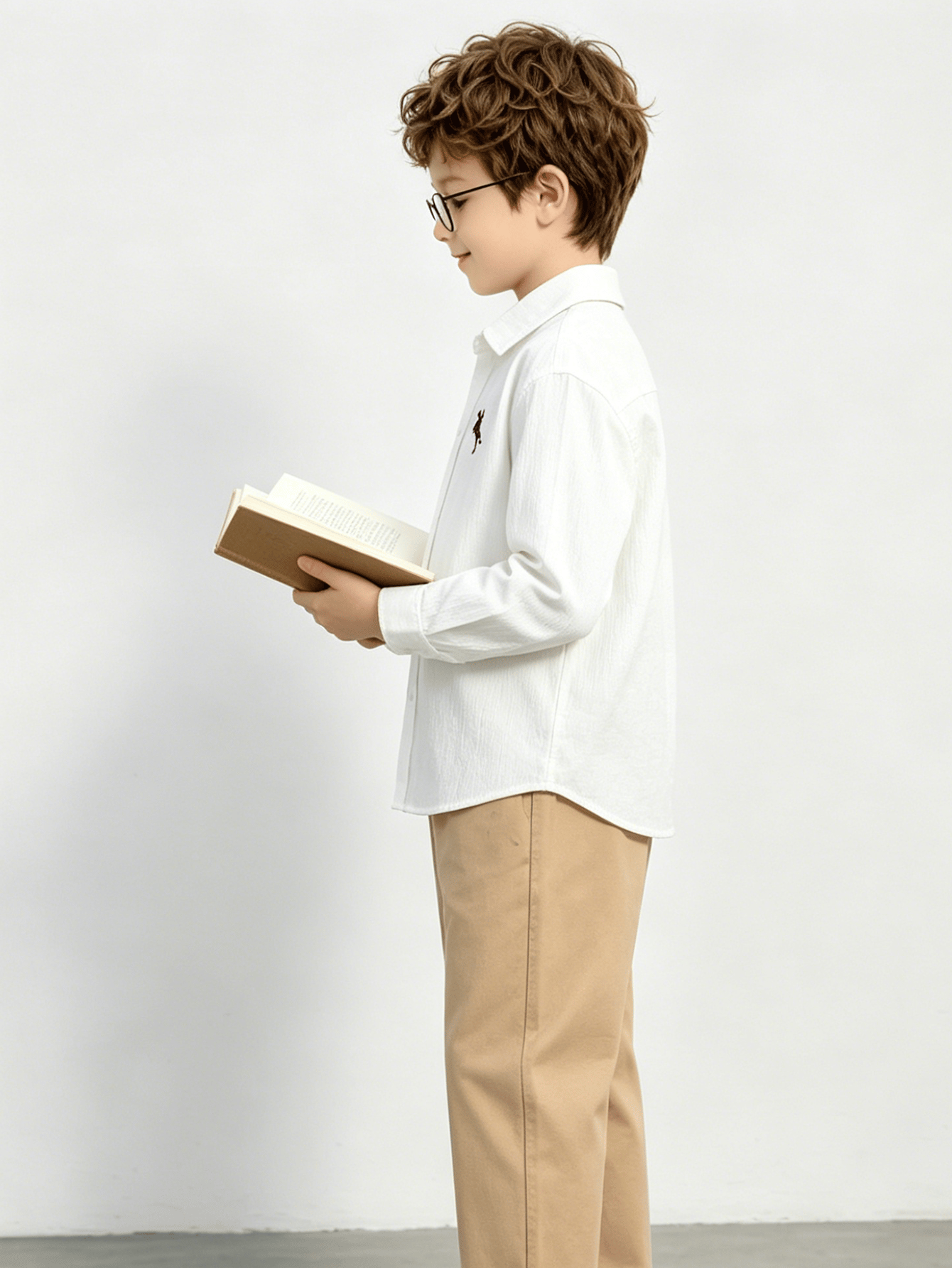 Boys White Long Sleeve Shirt and Khaki Pants Set