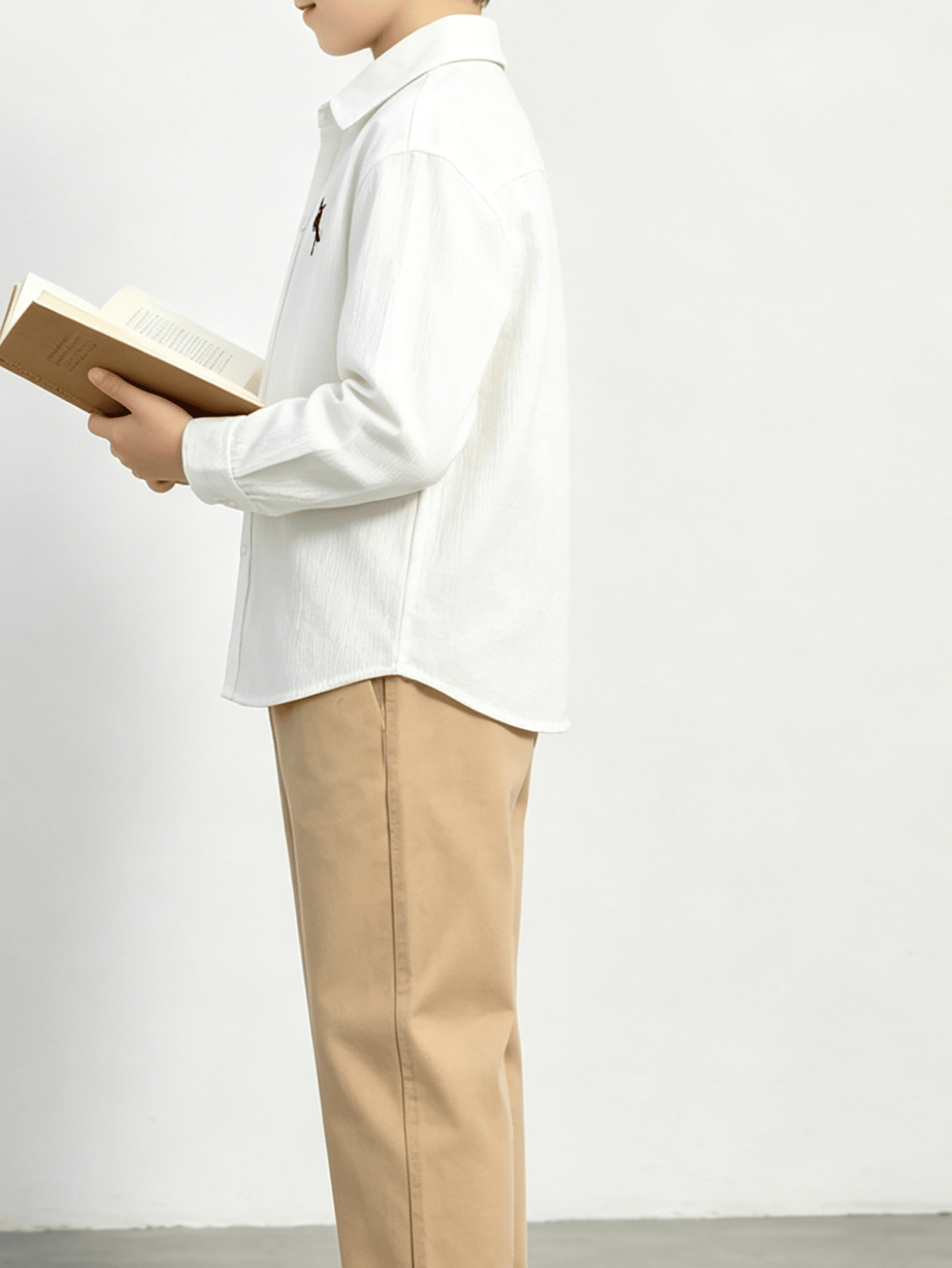 Boys White Long Sleeve Shirt and Khaki Pants Set