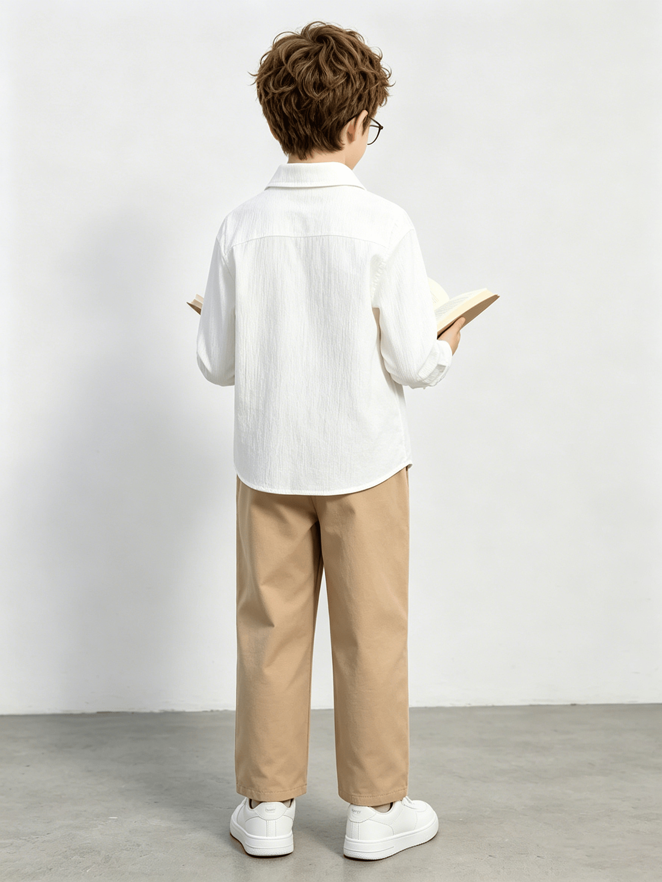 Boys White Long Sleeve Shirt and Khaki Pants Set