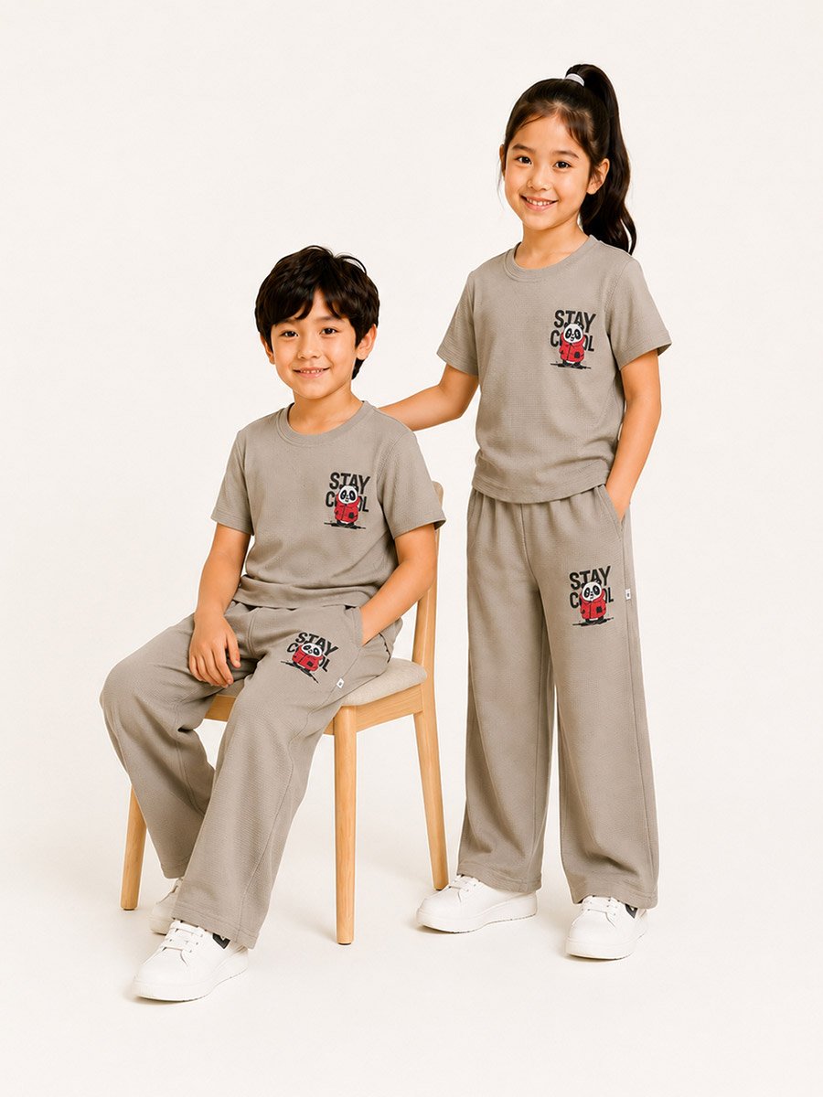 Kids Beige Waffle T-Shirt and Joggers Co-ord Set