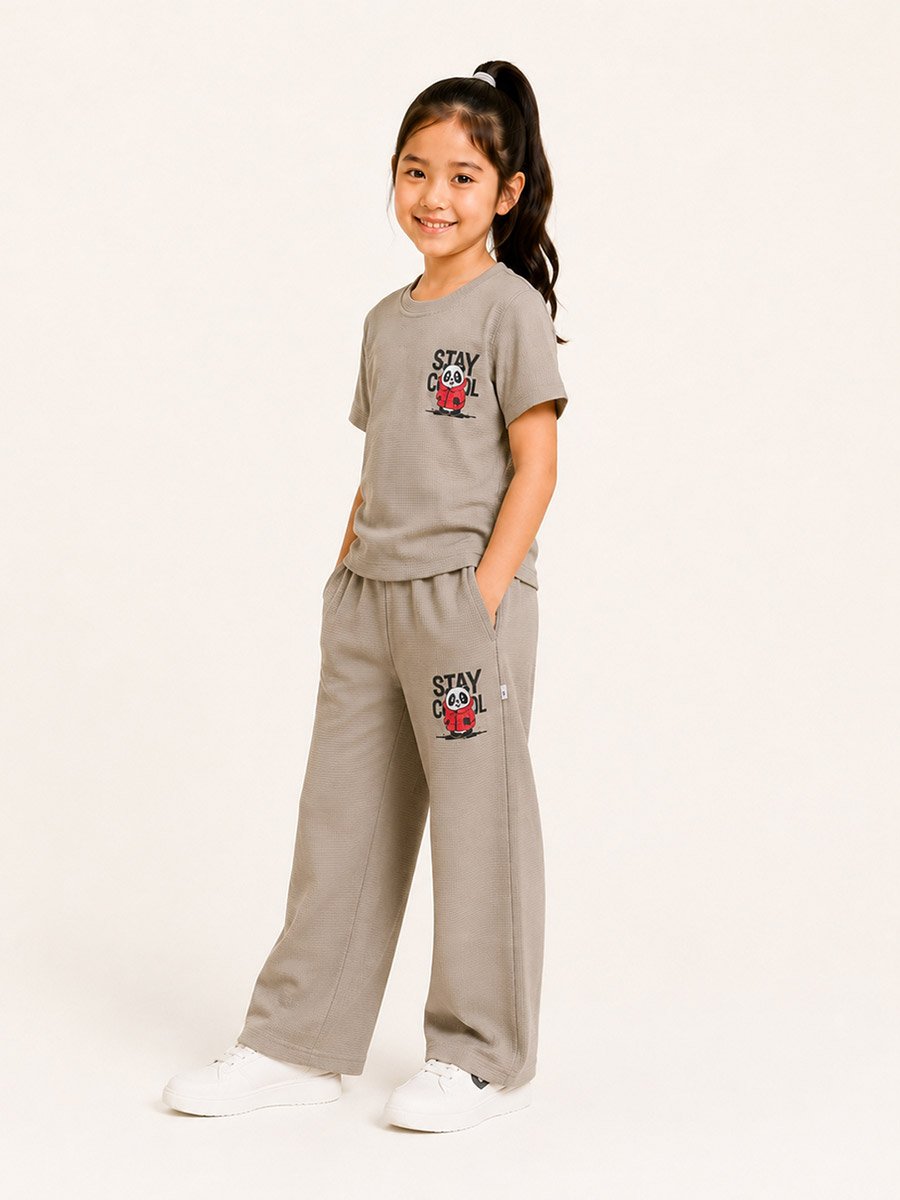 Kids Beige Waffle T-Shirt and Joggers Co-ord Set