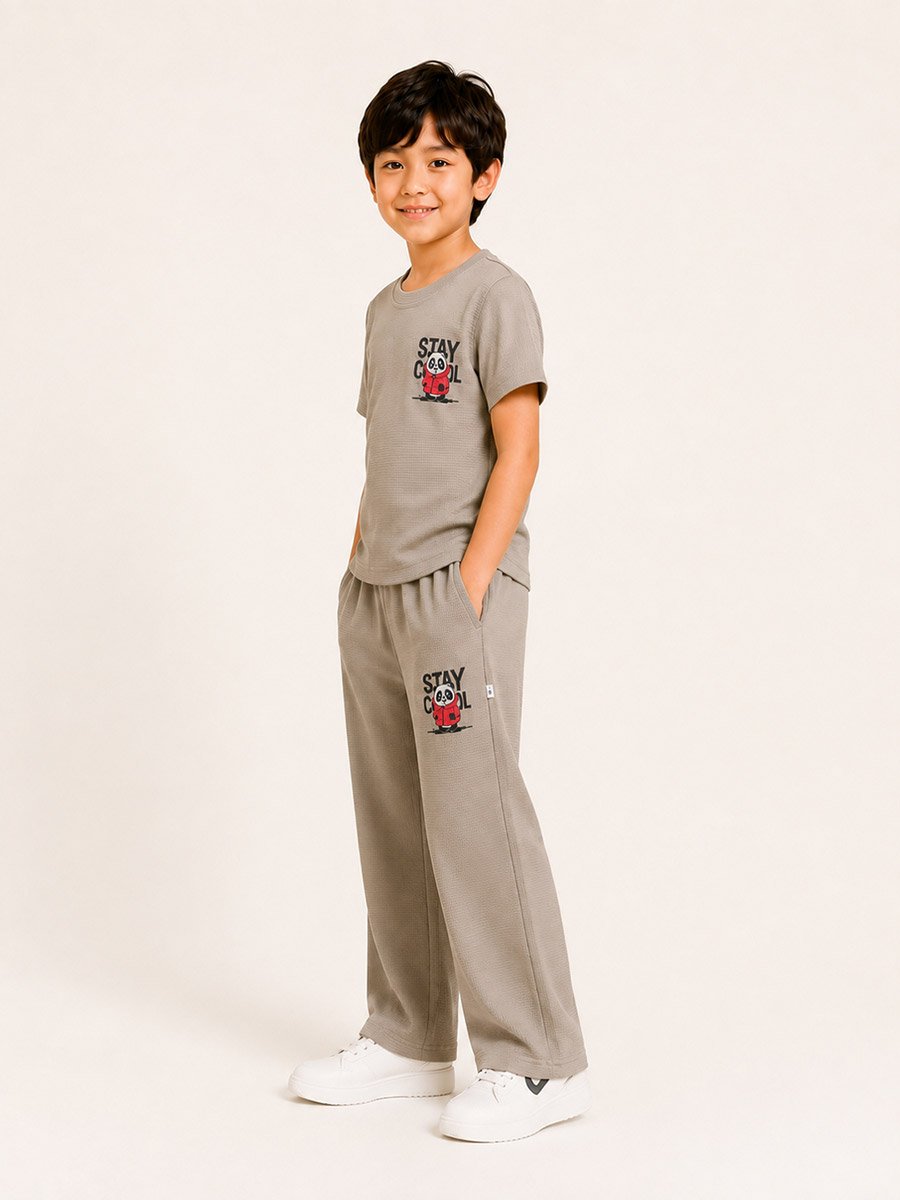 Kids Beige Waffle T-Shirt and Joggers Co-ord Set