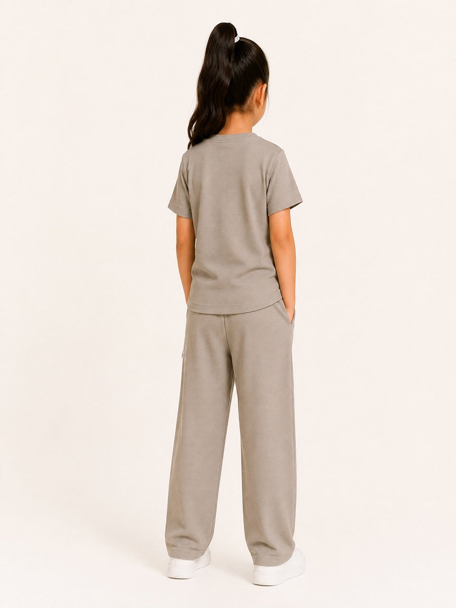 Kids Beige Waffle T-Shirt and Joggers Co-ord Set