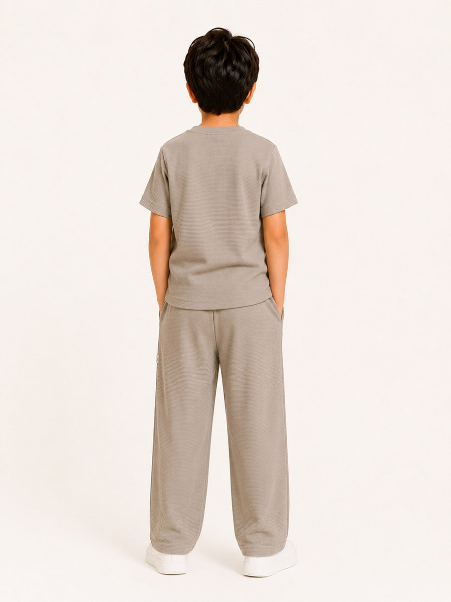 Kids Beige Waffle T-Shirt and Joggers Co-ord Set