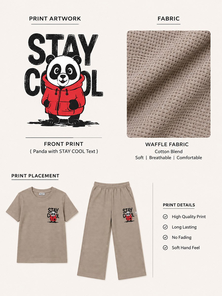 Kids Beige Waffle T-Shirt and Joggers Co-ord Set
