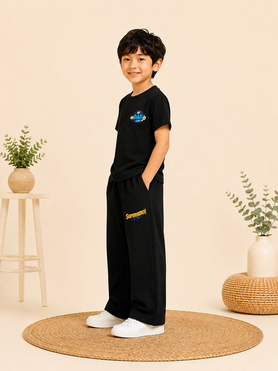 Kids Printed Waffle T-Shirt and Joggers Co-ord Set