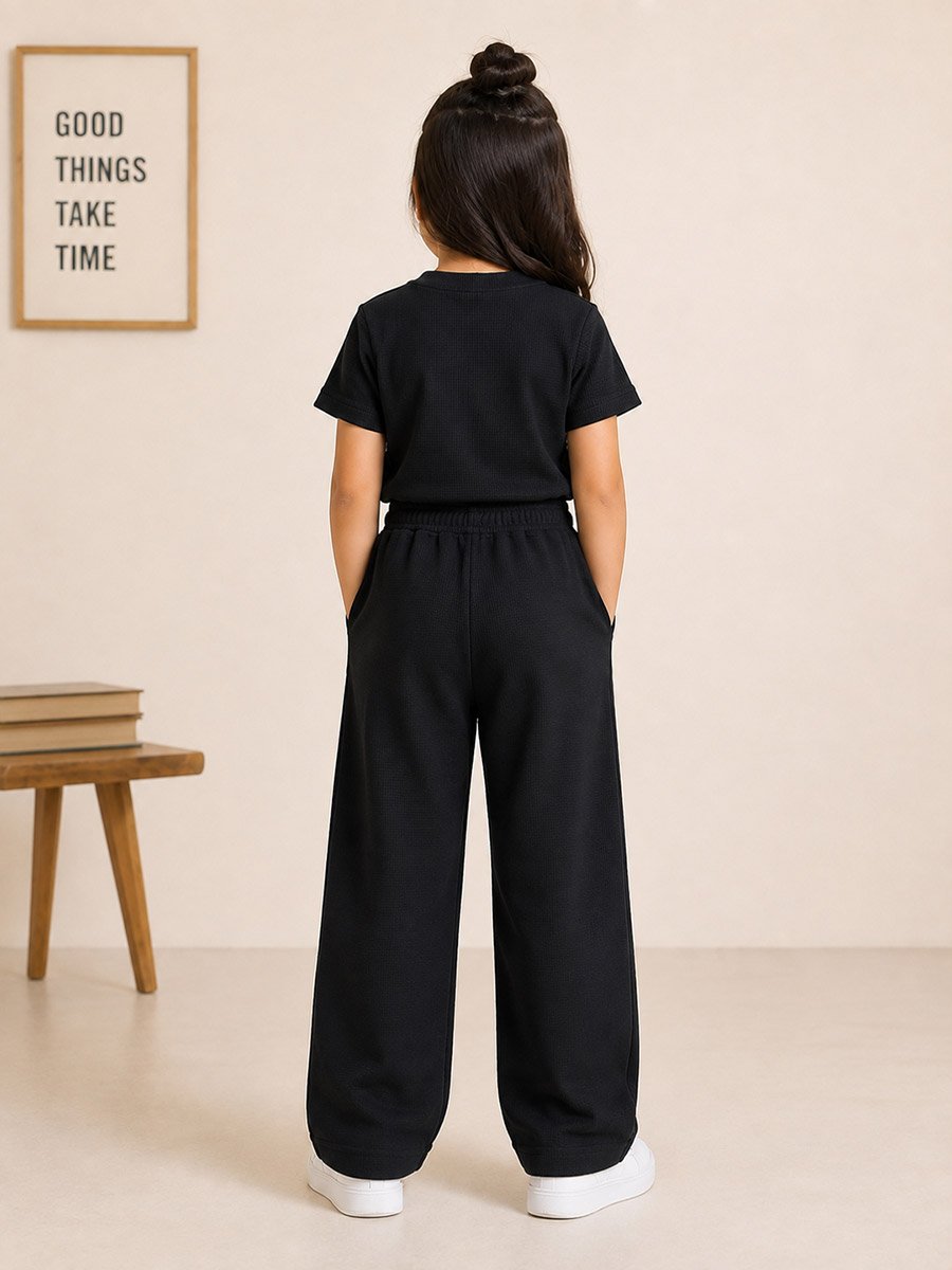 Kids Black Little Chaos Graphic Waffle T-Shirt and Joggers Co-ord Set