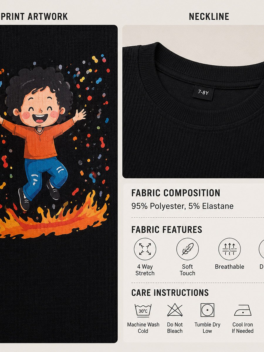 Kids Black Little Chaos Graphic Waffle T-Shirt and Joggers Co-ord Set