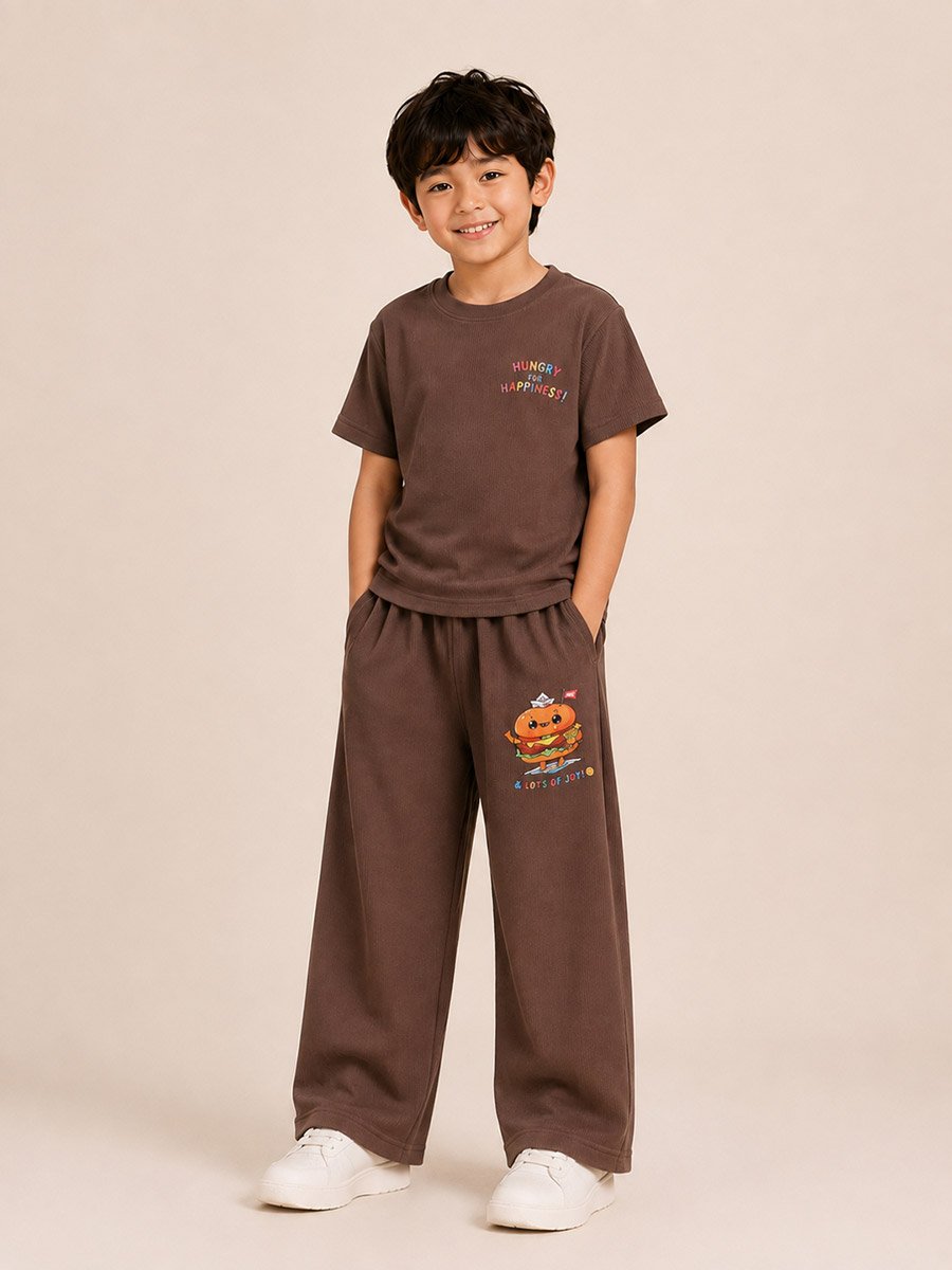 Kids Brown Graphic T-Shirt and Pants Co-Ord Set