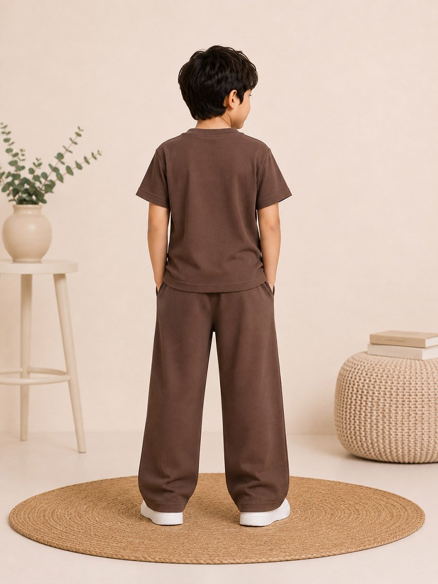 Kids Brown Graphic T-Shirt and Pants Co-Ord Set
