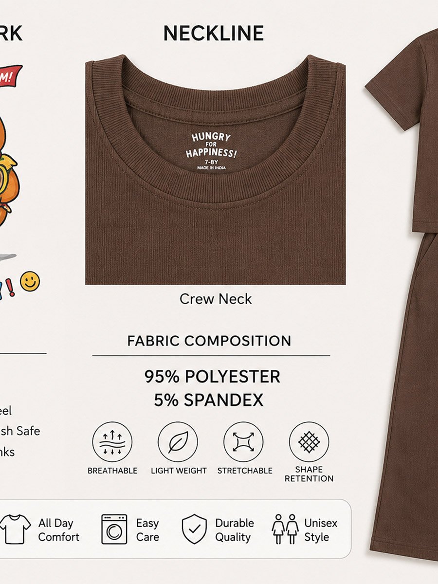 Kids Brown Graphic T-Shirt and Pants Co-Ord Set