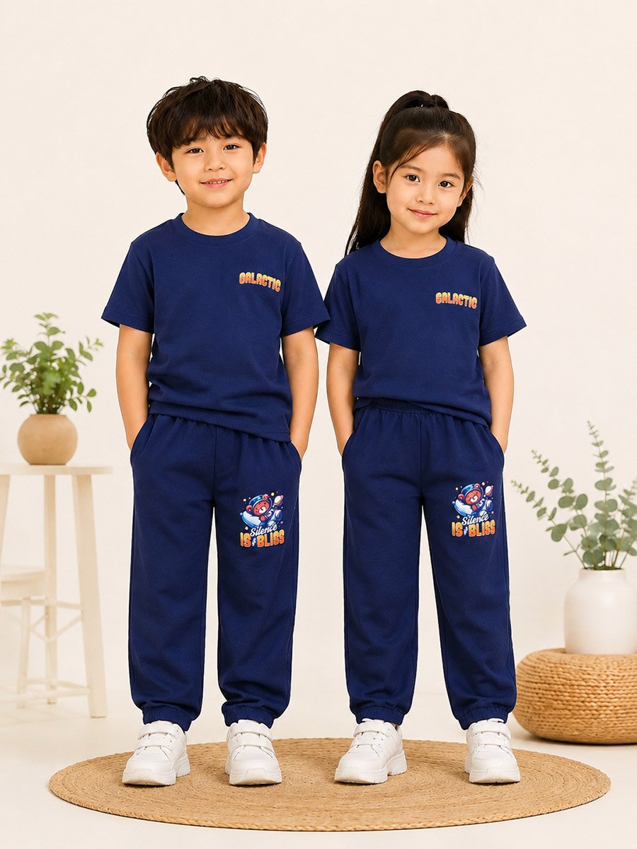 Kids Navy Blue Graphic T-Shirt and Joggers Co-Ord Set