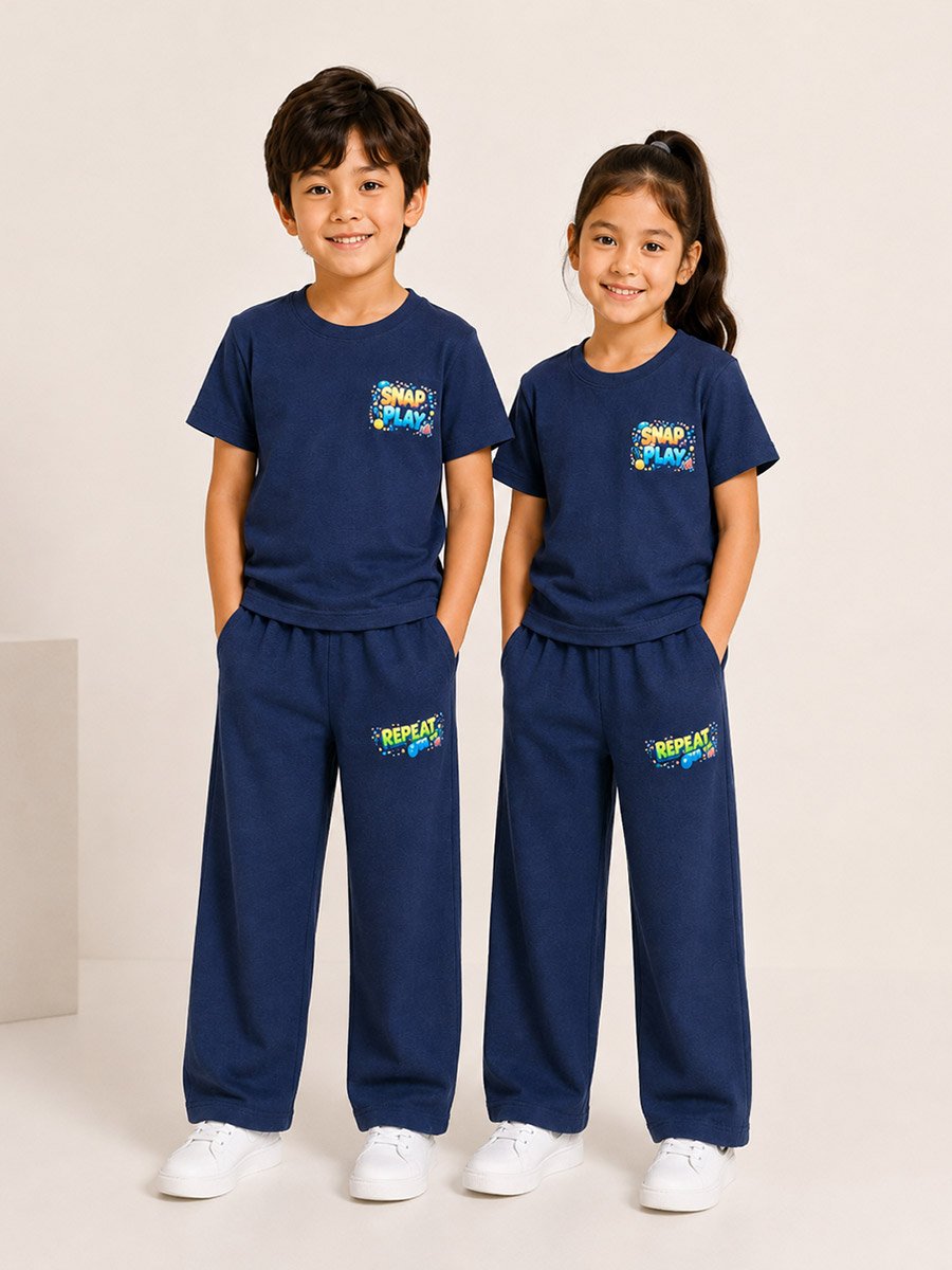 Kids Navy Blue Galactic Astronaut Graphic Print Waffle Co-ord Set 