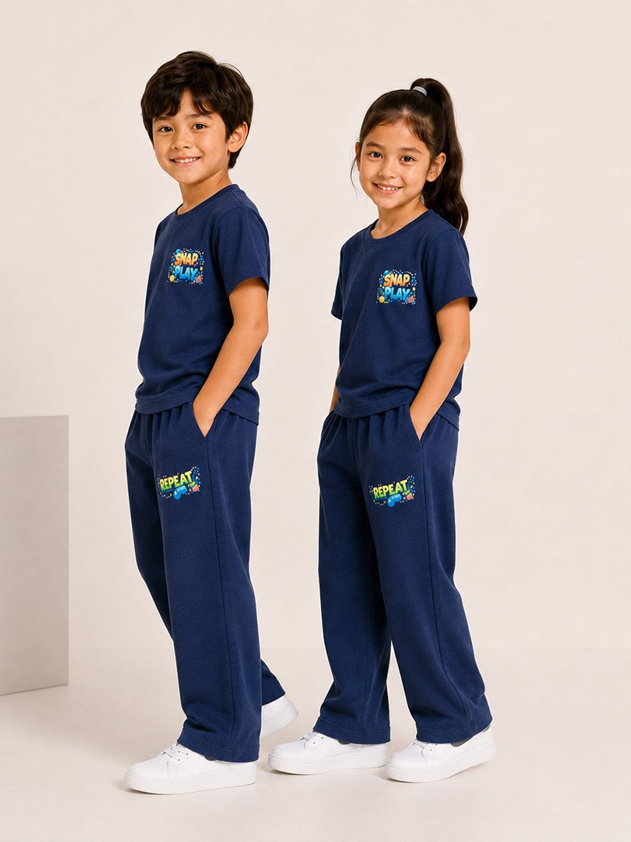 Kids Navy Blue Galactic Astronaut Graphic Print Waffle Co-ord Set 