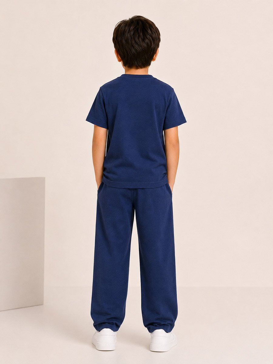Kids Navy Blue Galactic Astronaut Graphic Print Waffle Co-ord Set 