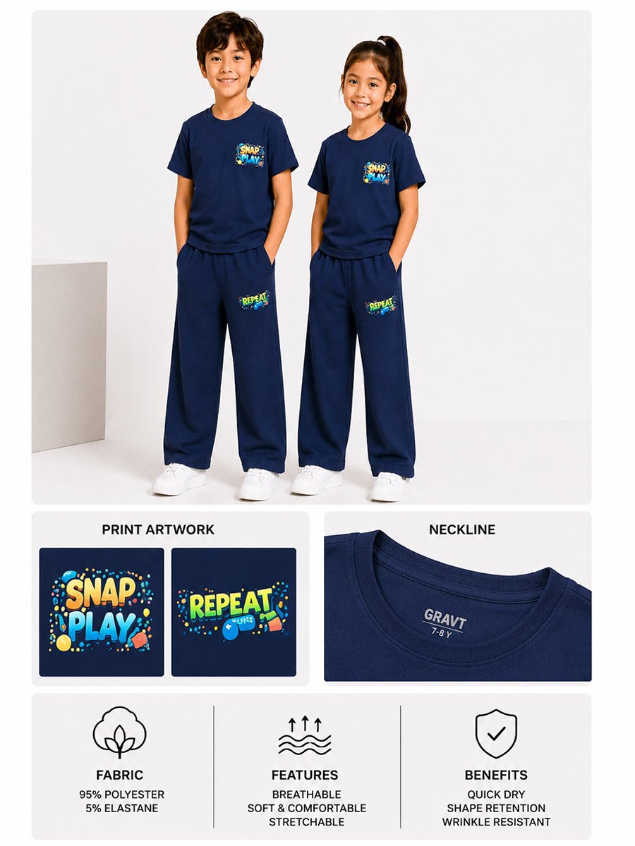 Kids Navy Blue Galactic Astronaut Graphic Print Waffle Co-ord Set 