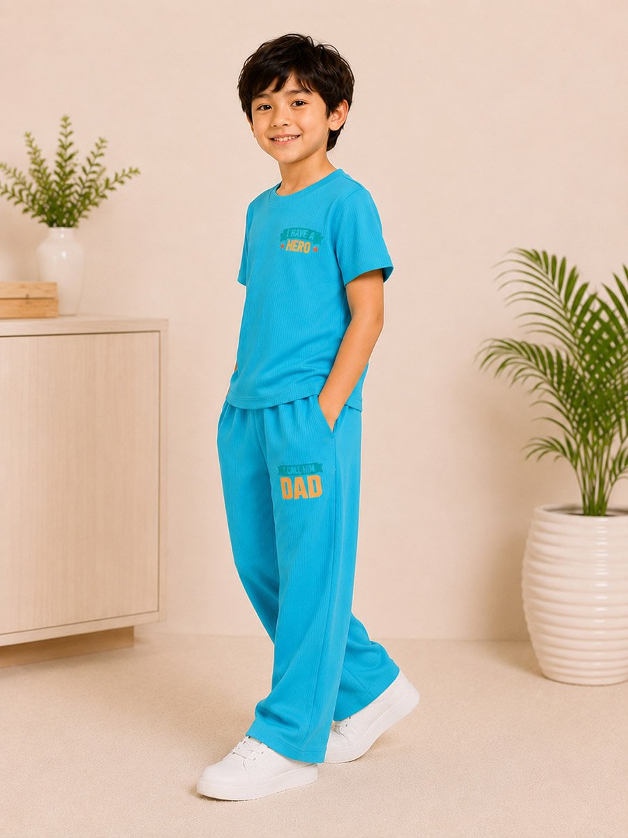 Kids Turquoise Printed T-Shirt and Joggers Co-ord Set