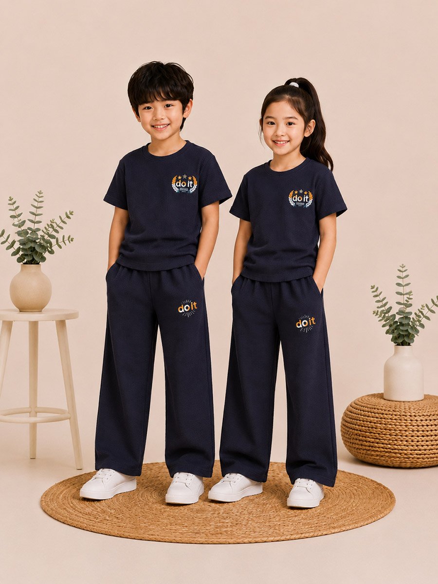 Kids Printed Waffle T-Shirt and Joggers Co-ord Set