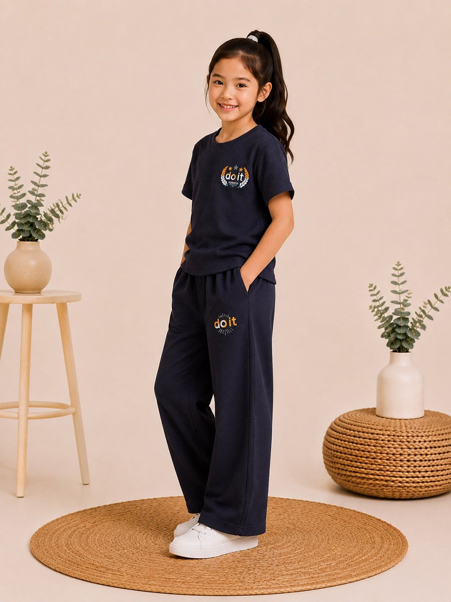 Kids Printed Waffle T-Shirt and Joggers Co-ord Set