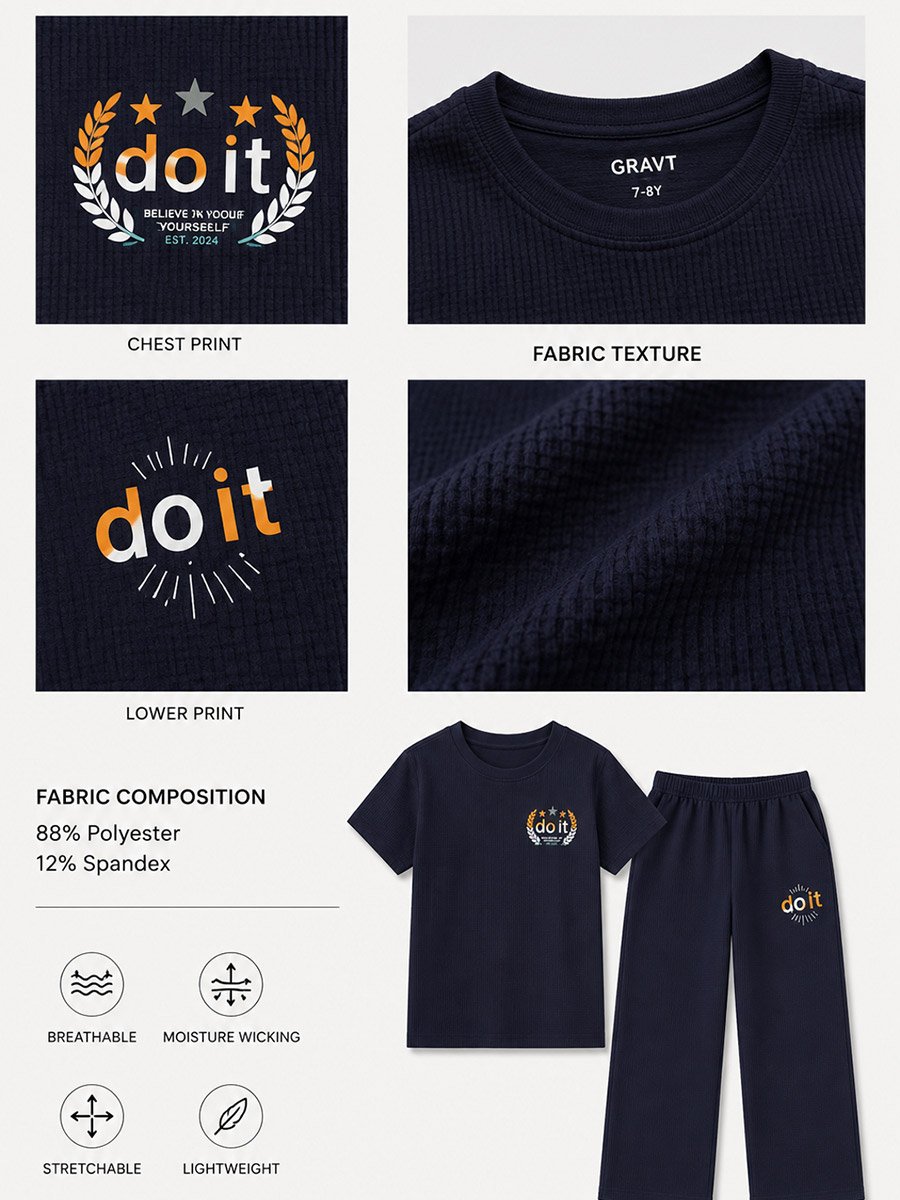 Kids Printed Waffle T-Shirt and Joggers Co-ord Set