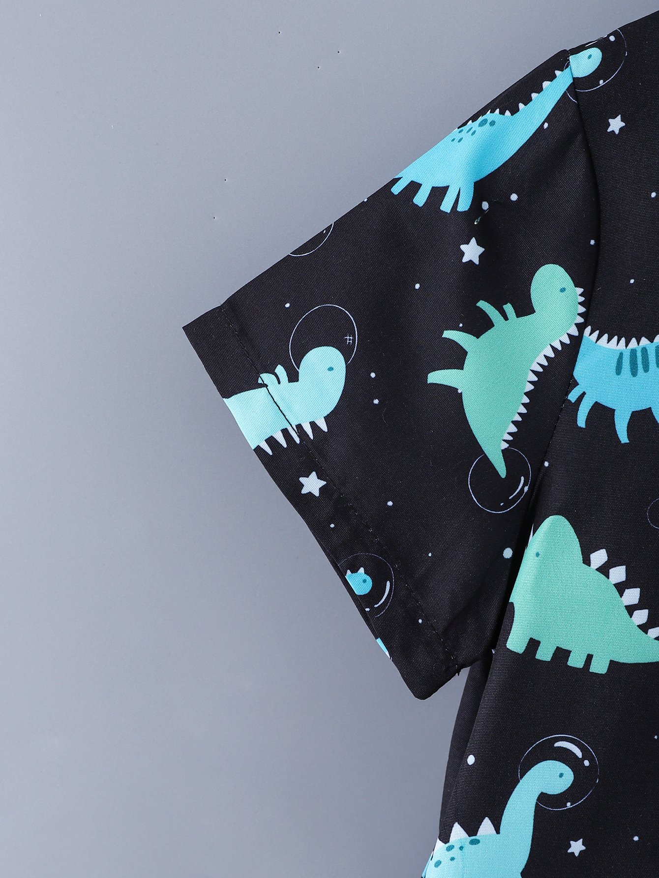 Boys Dinosaur Print and Striped Shirt and Solid Green Shorts Set