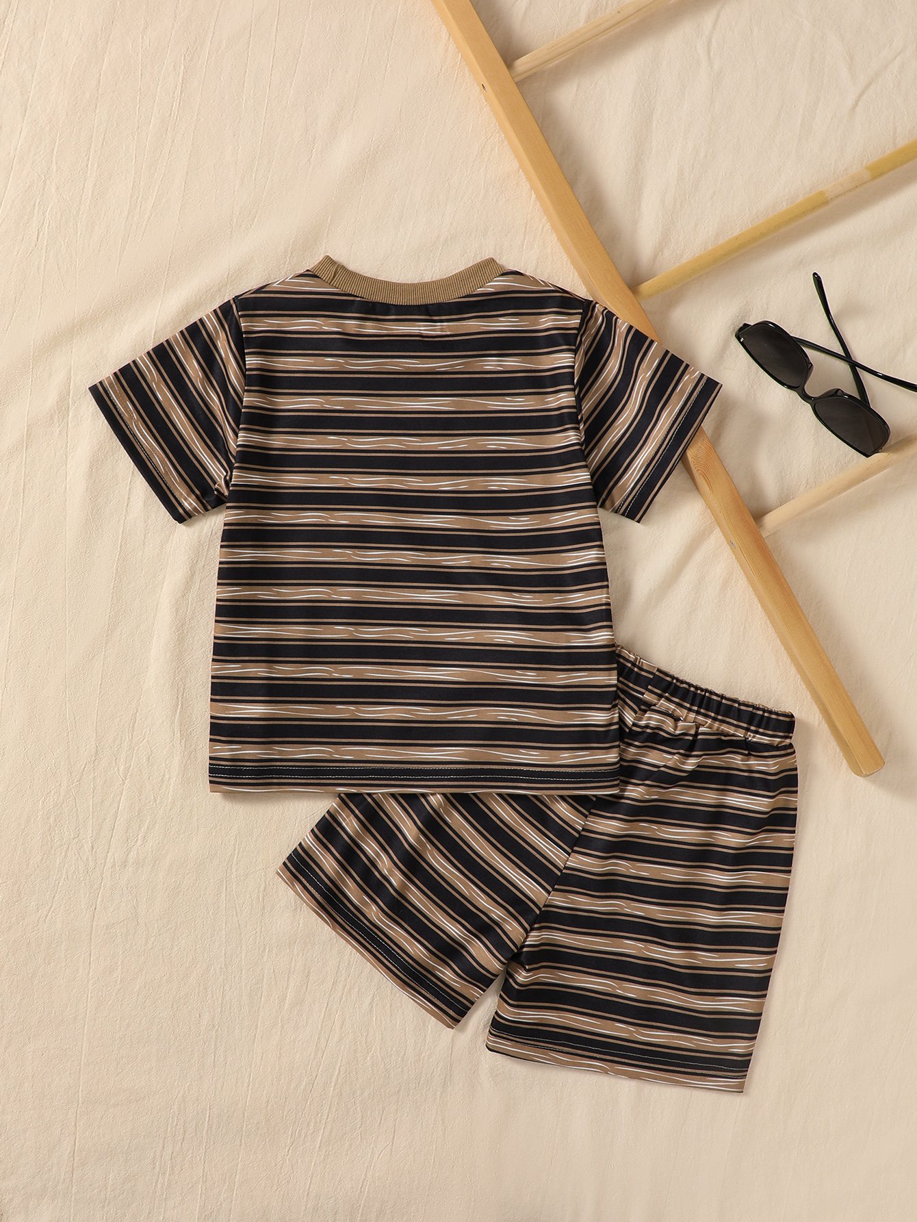 Boys Multi-Color Striped Slogan Print T-Shirt and Shorts Set