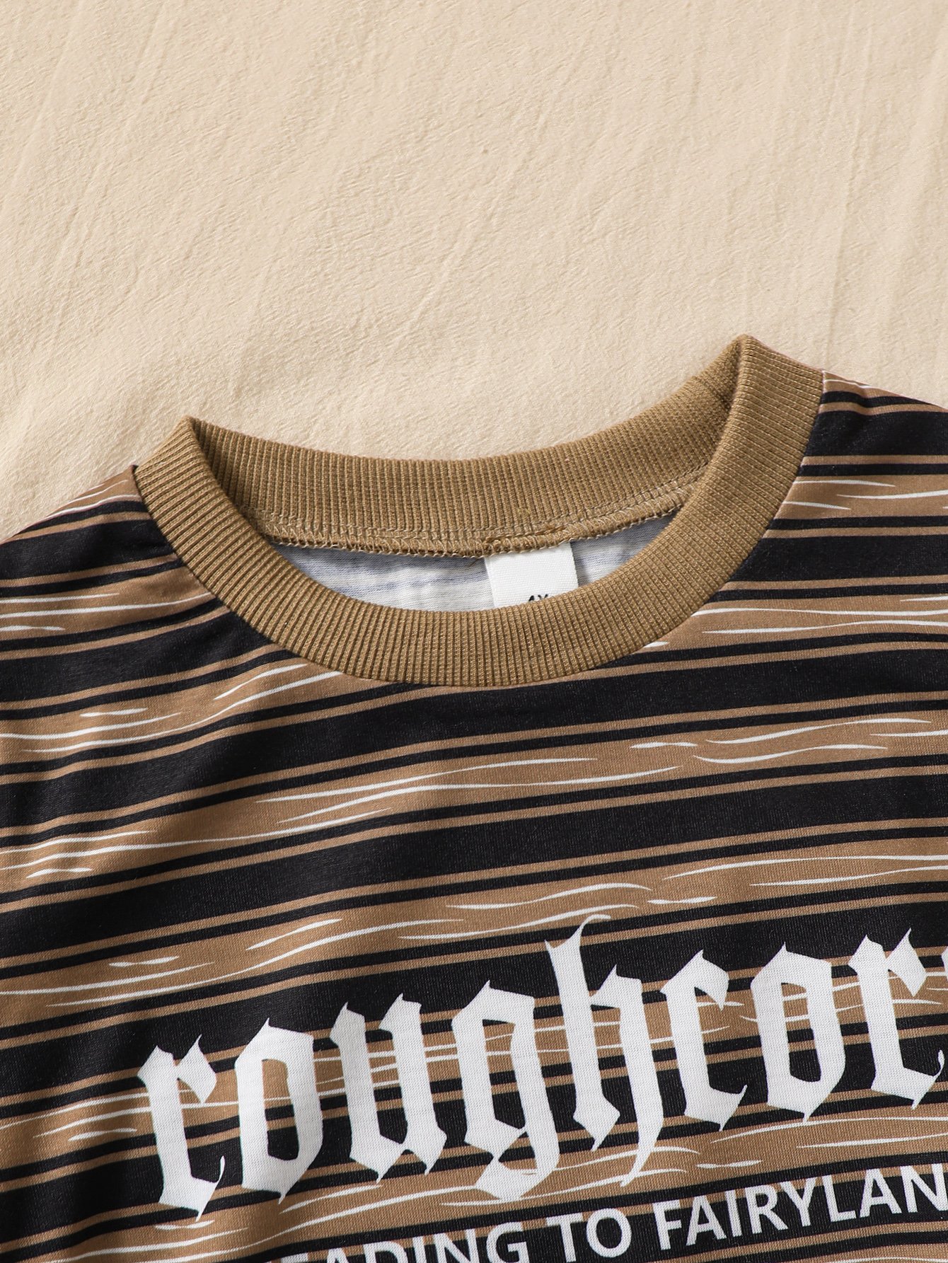 Boys Multi-Color Striped Slogan Print T-Shirt and Shorts Set