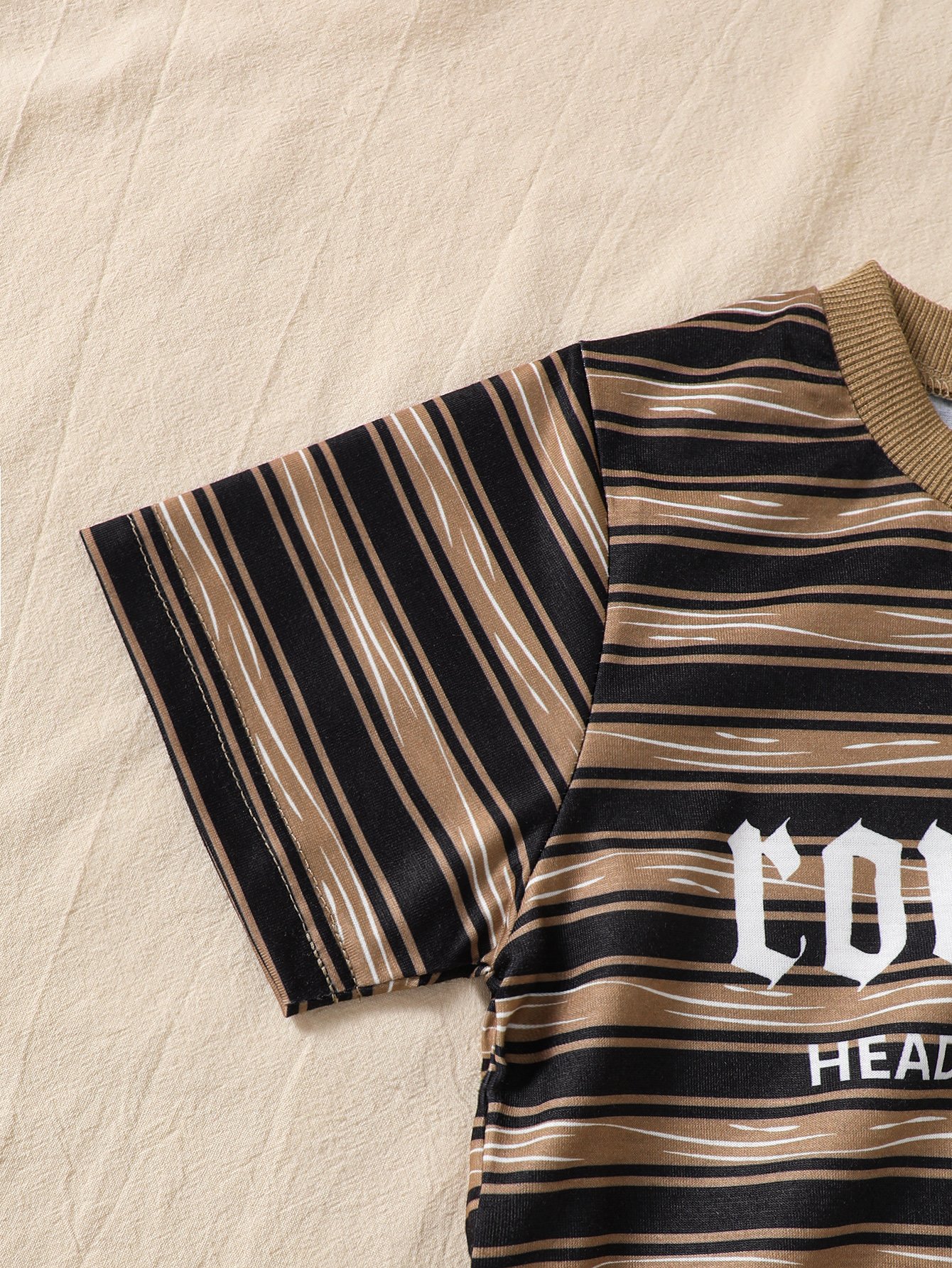 Boys Multi-Color Striped Slogan Print T-Shirt and Shorts Set