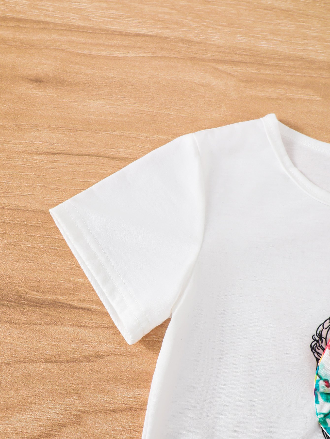 Girls Floral Print Trousers and White Top Set