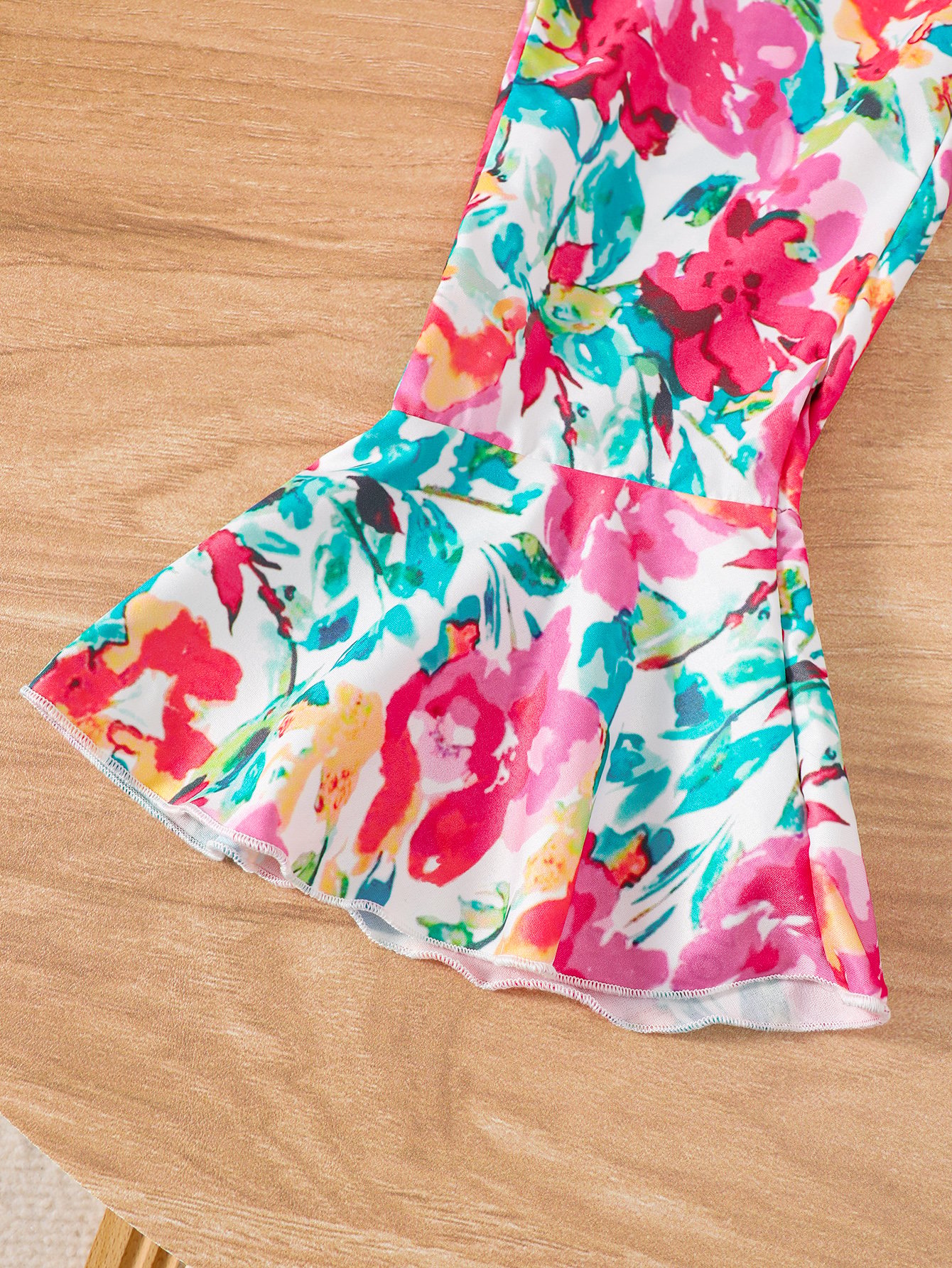 Girls Floral Print Trousers and White Top Set