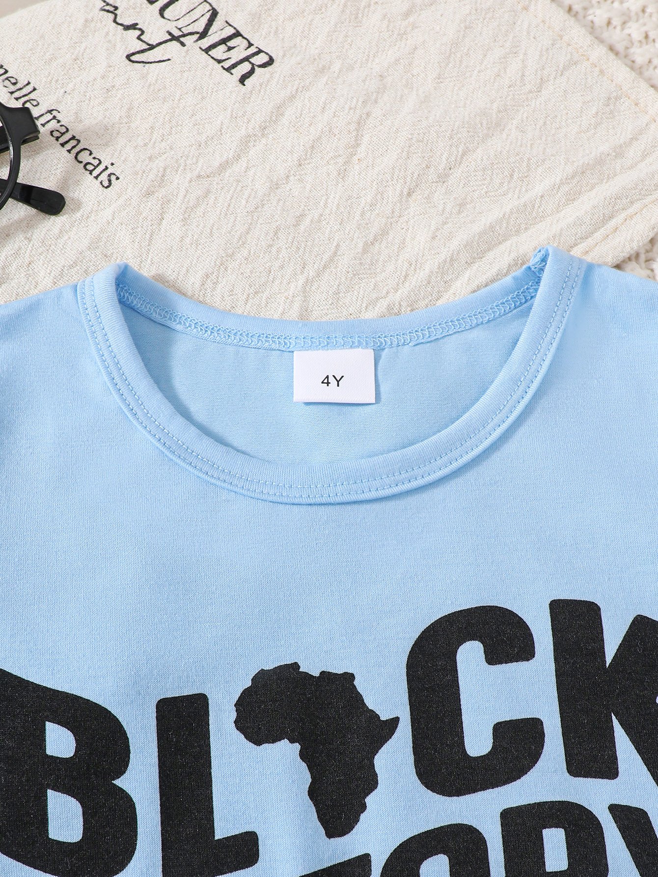 Boys Blue Graphic print T-Shirt and Distressed Denim Shorts Set