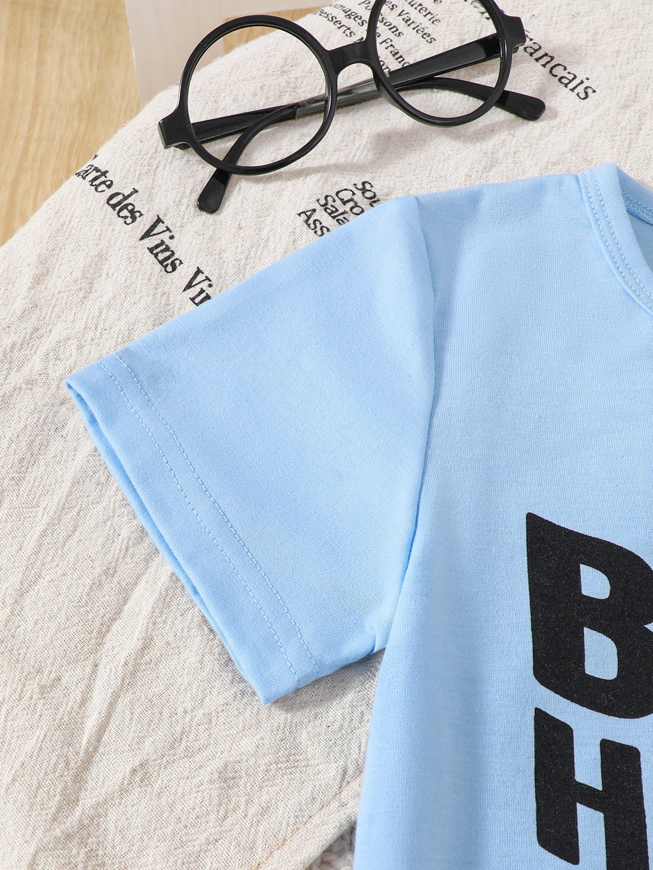 Boys Blue Graphic print T-Shirt and Distressed Denim Shorts Set