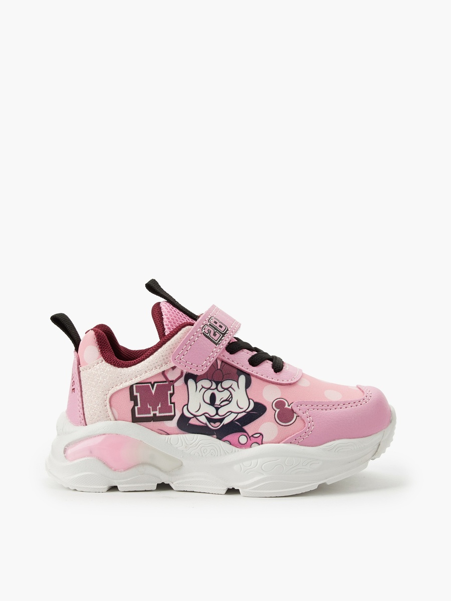 Girls Minnie Mouse Print Light-Up Ankle Sneakers