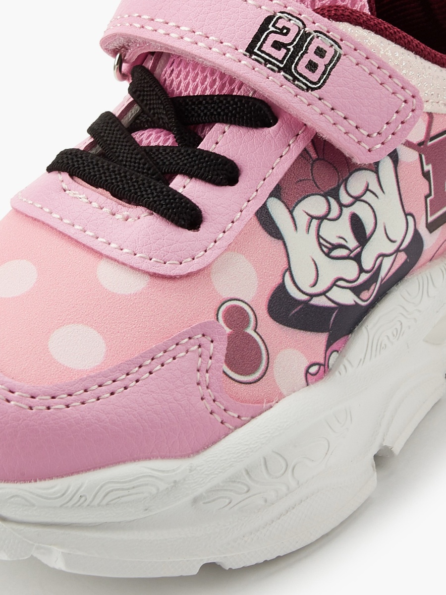 Girls Minnie Mouse Print Light-Up Ankle Sneakers