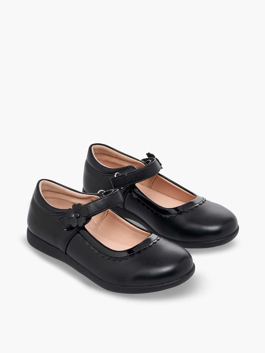 Girls Floral Accent Hook and Loop School Shoes